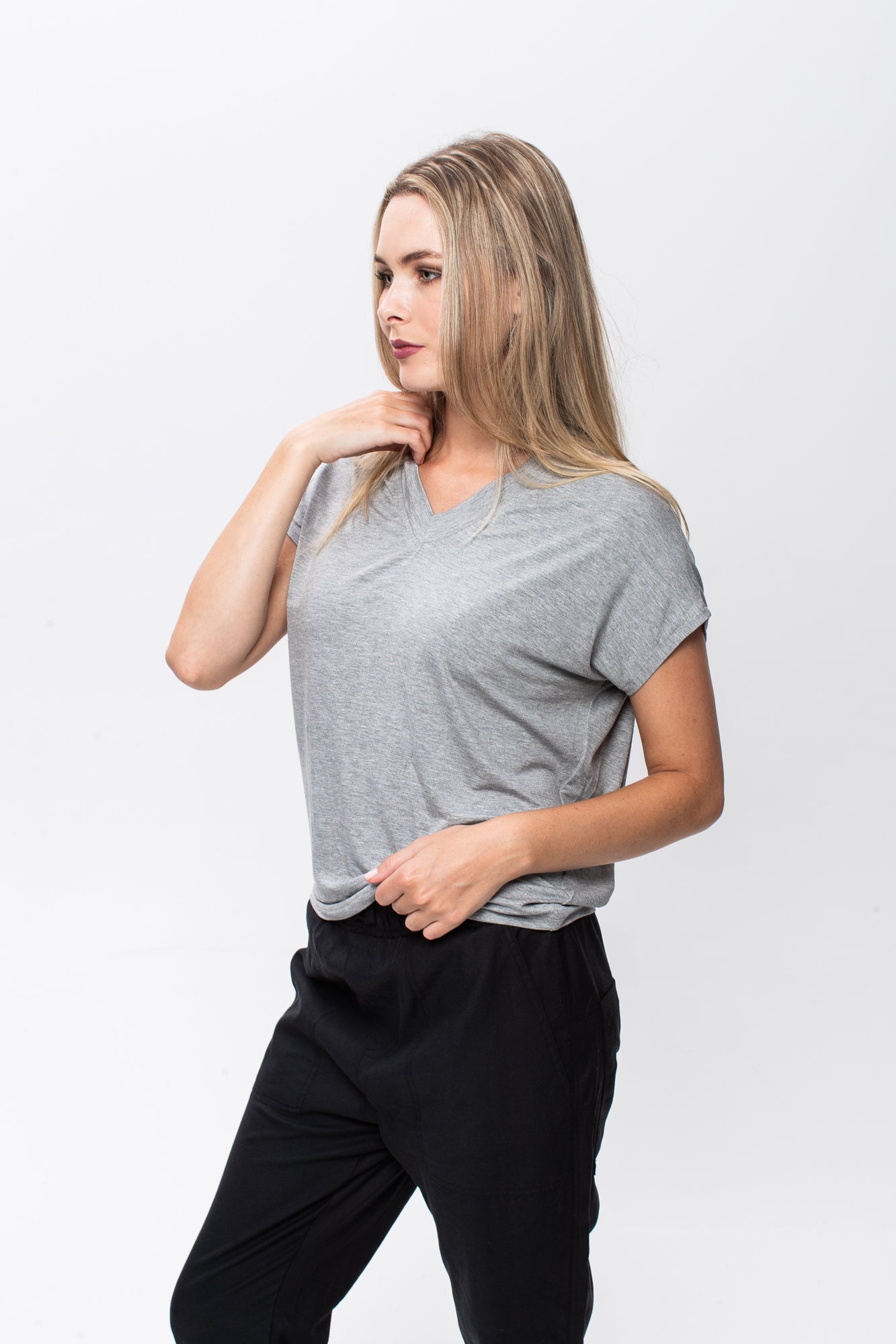 Corfu Summer V-neck Tee - Grey Melange