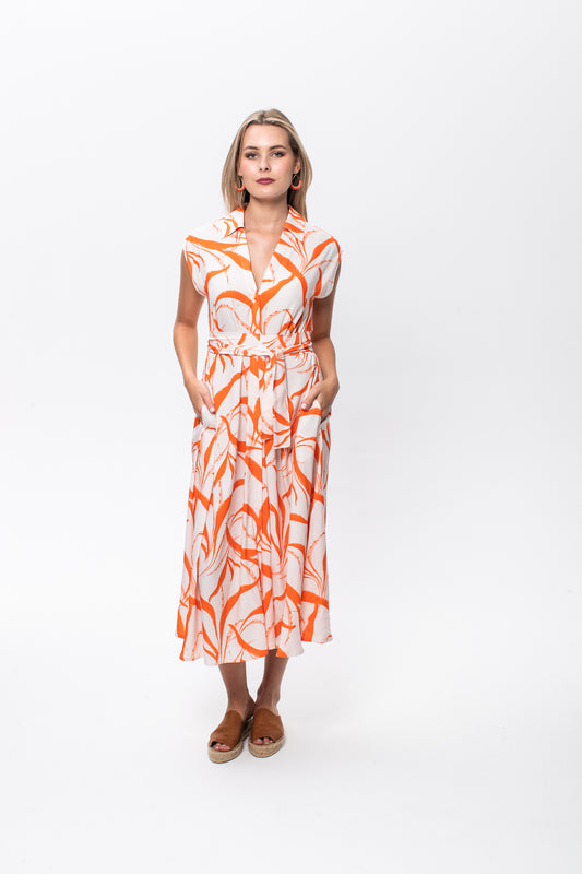 Cabo Dress -  Orange and White