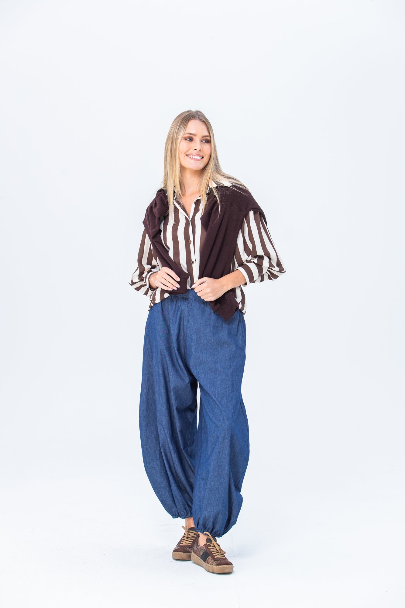 Harper Long Sleeve Shirt - Chocolate and Creme Stripe