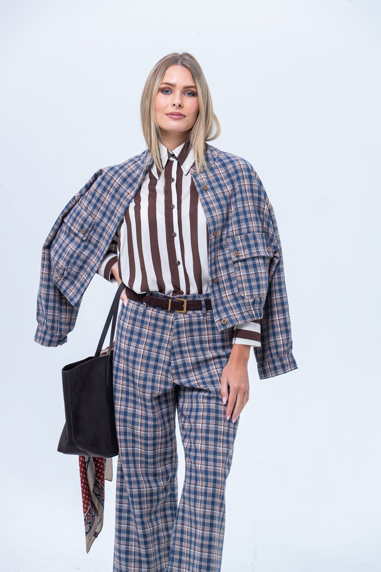 Maya Pants - Chocolate and Blue Check