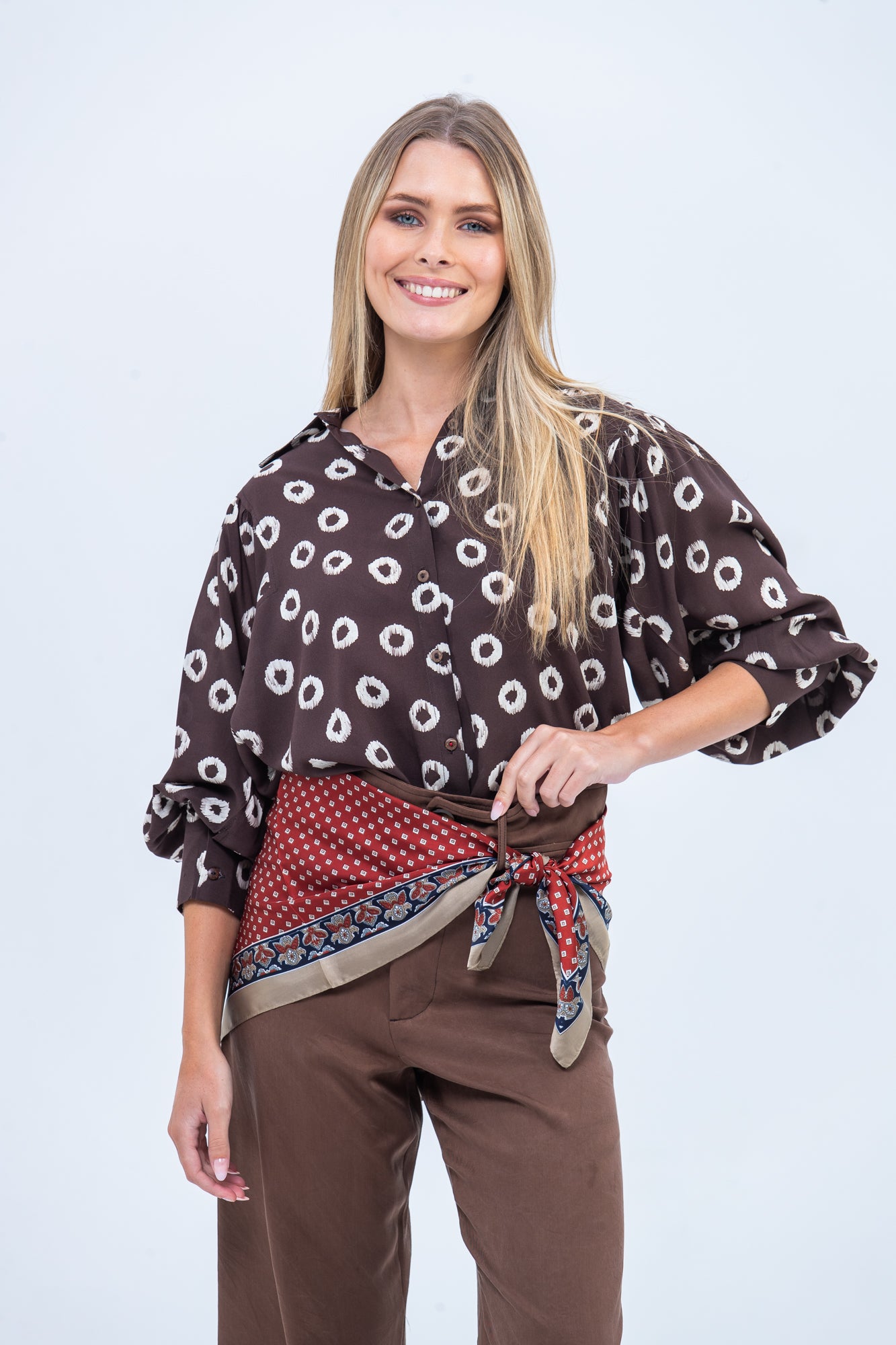 Harper Long Sleeve Shirt - Chocolate Polka Dot