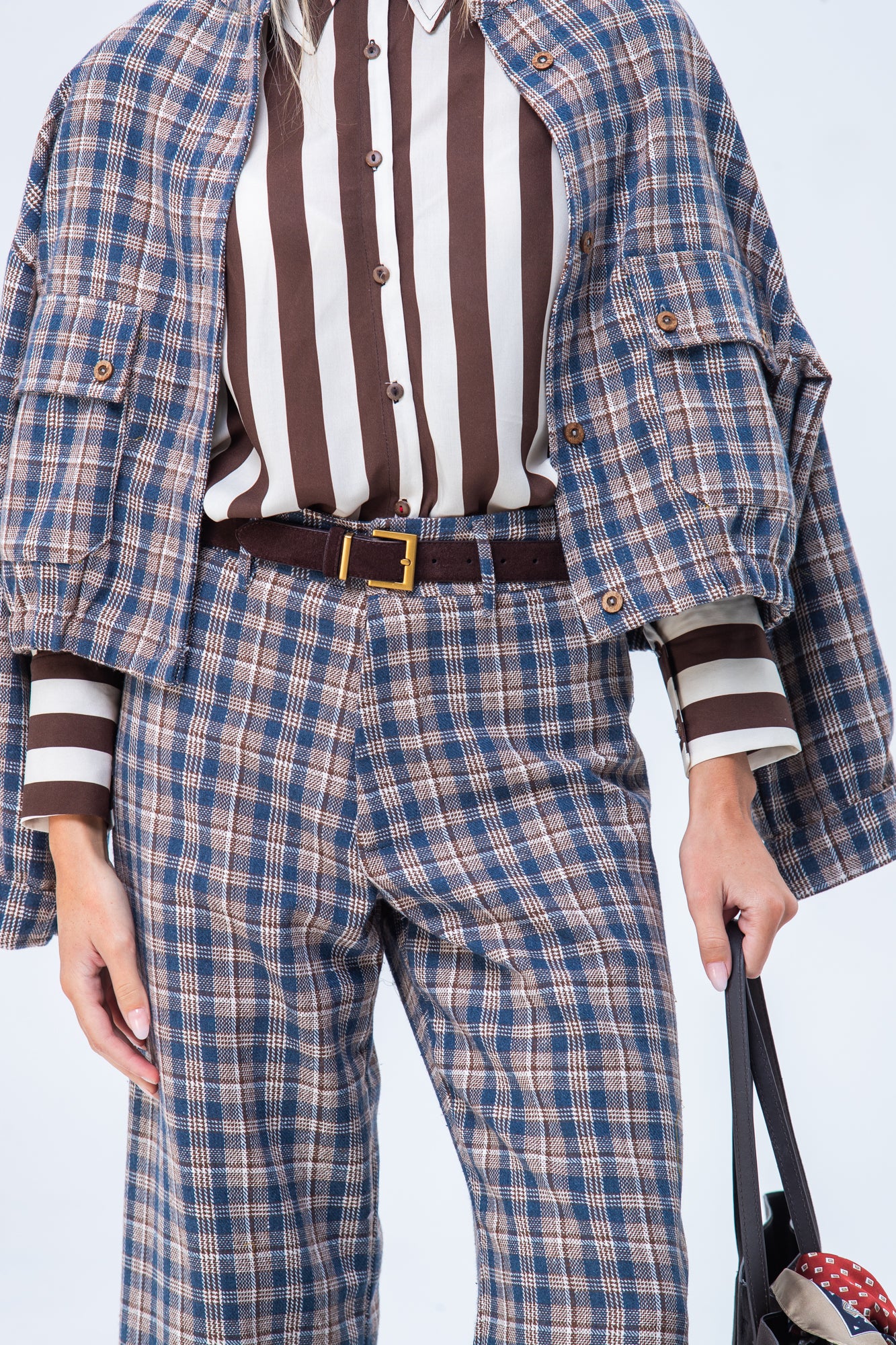 Maya Pants - Chocolate and Blue Check