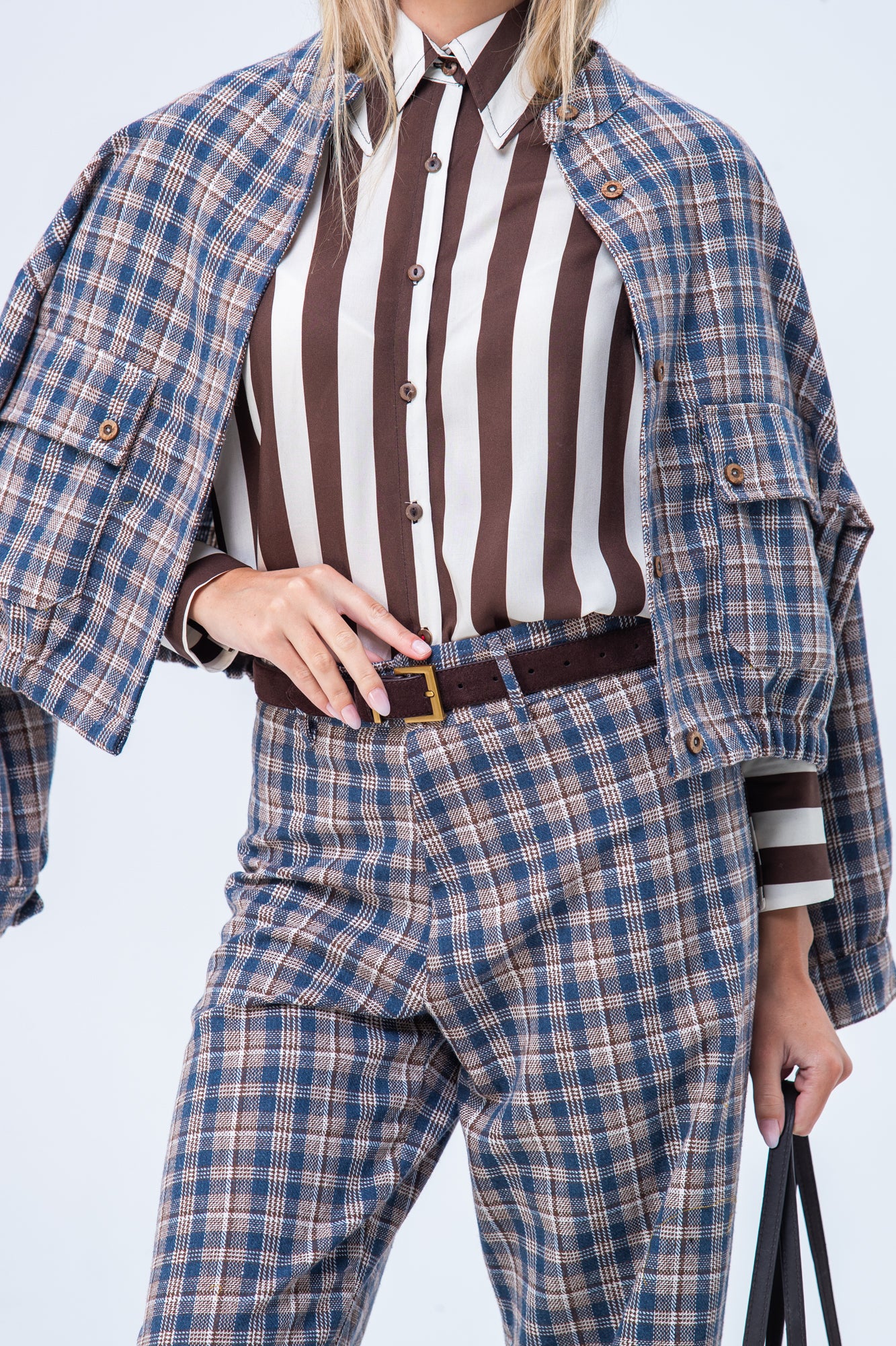 Maya Pants - Chocolate and Blue Check