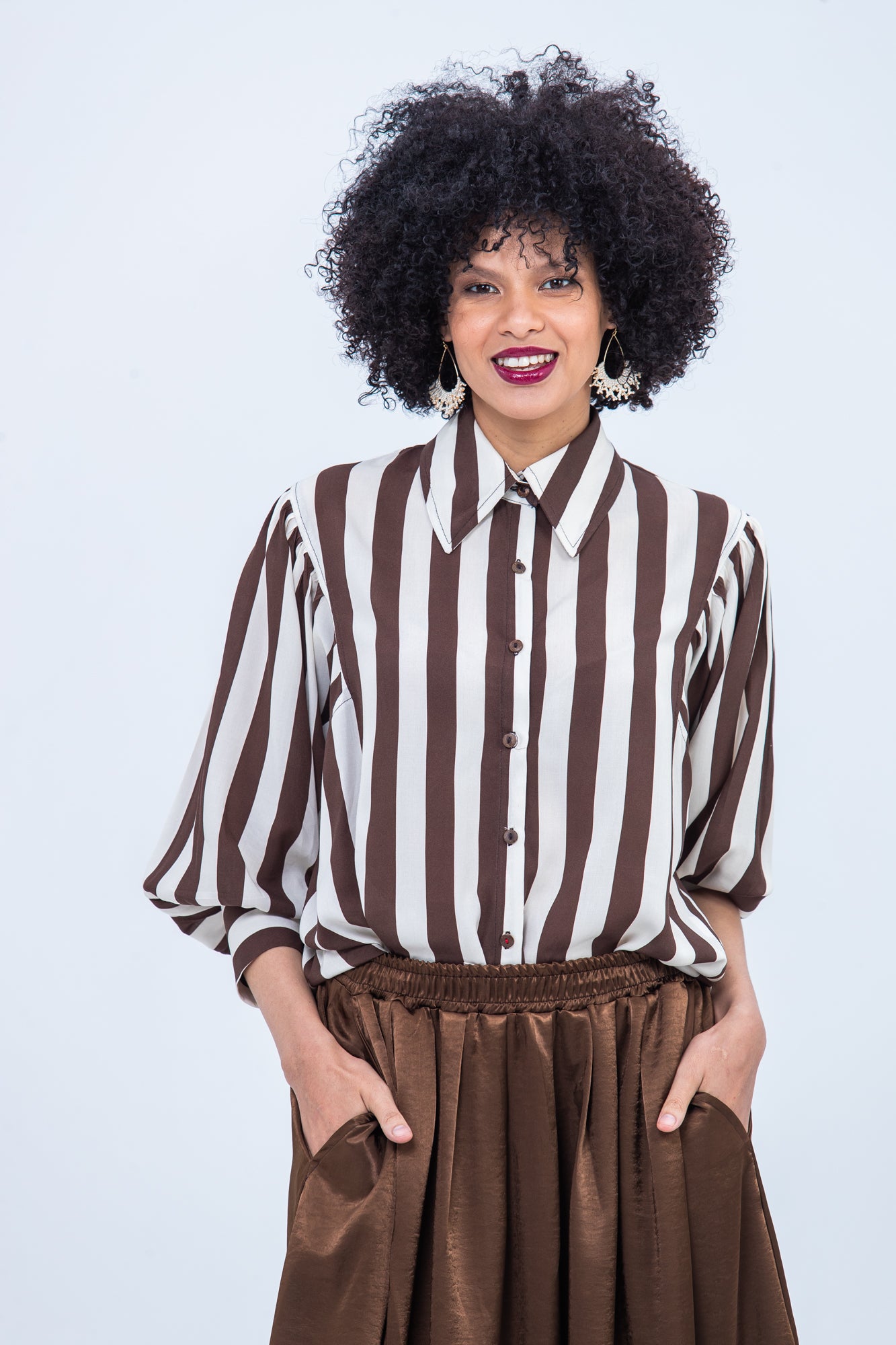 Harper Long Sleeve Shirt - Chocolate and Creme Stripe