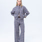 Cate Bomber Jacket - Chocolate and Blue Check