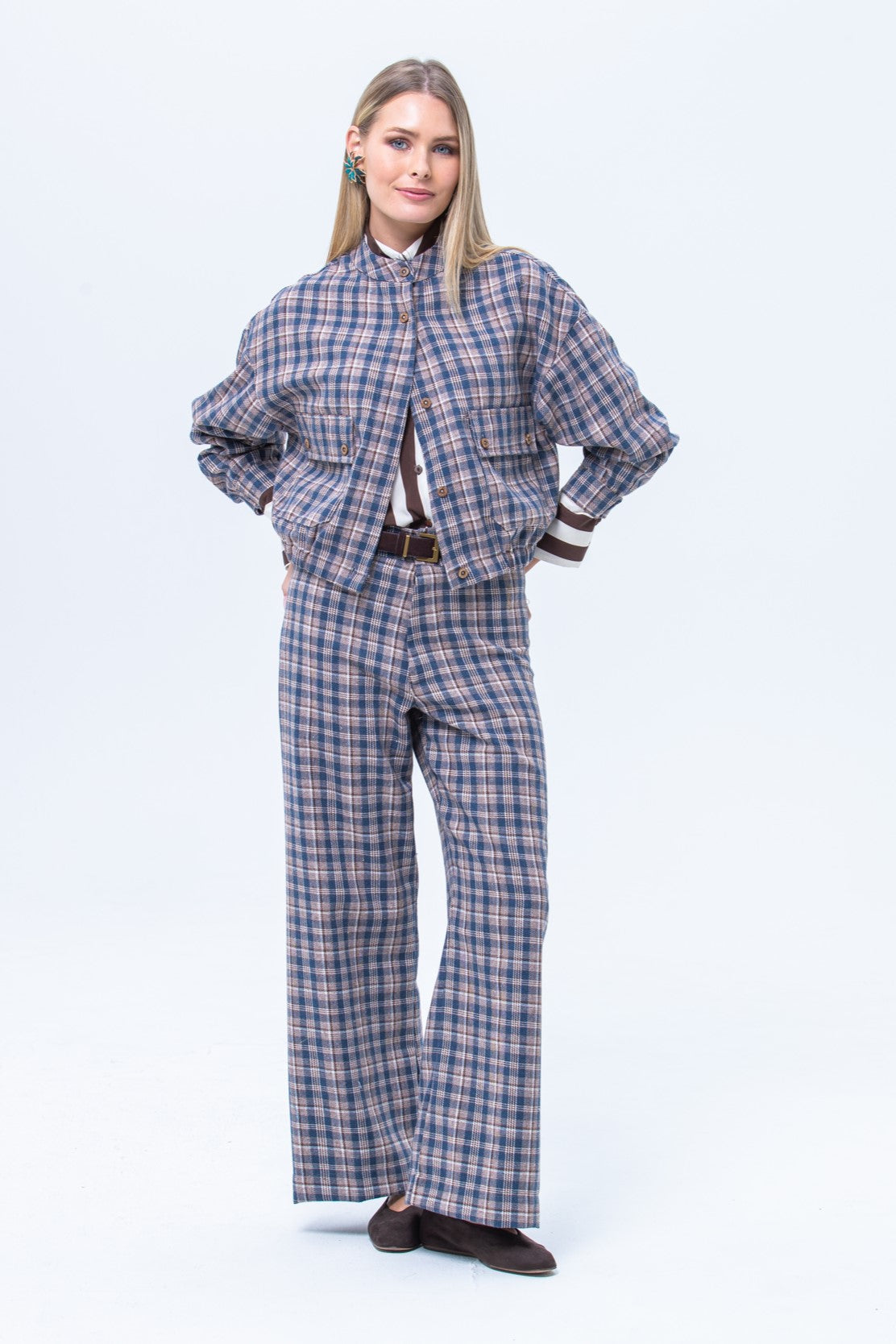Maya Pants - Chocolate and Blue Check