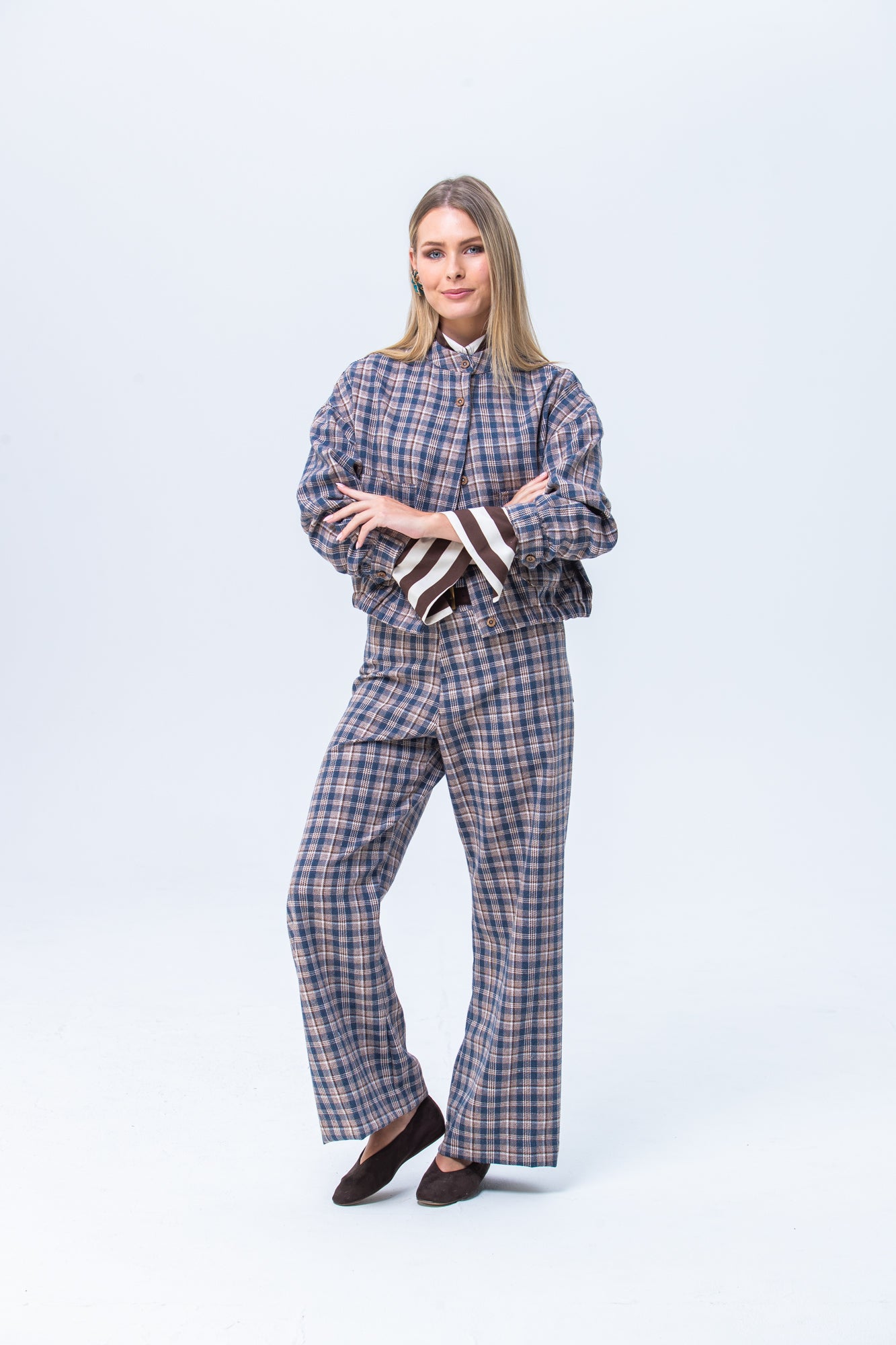Maya Pants - Chocolate and Blue Check