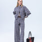 Cate Bomber Jacket - Chocolate and Blue Check