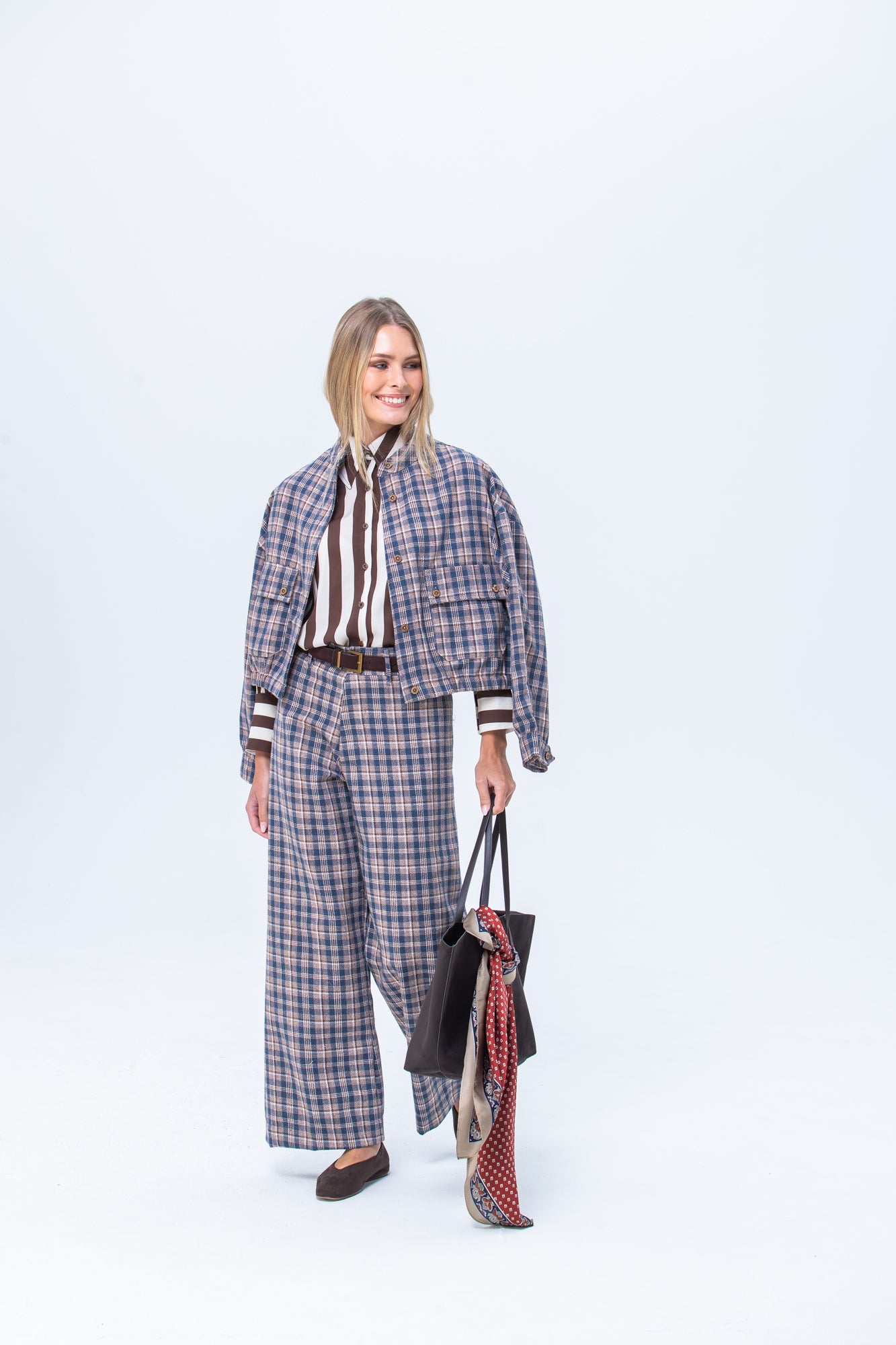 Maya Pants - Chocolate and Blue Check