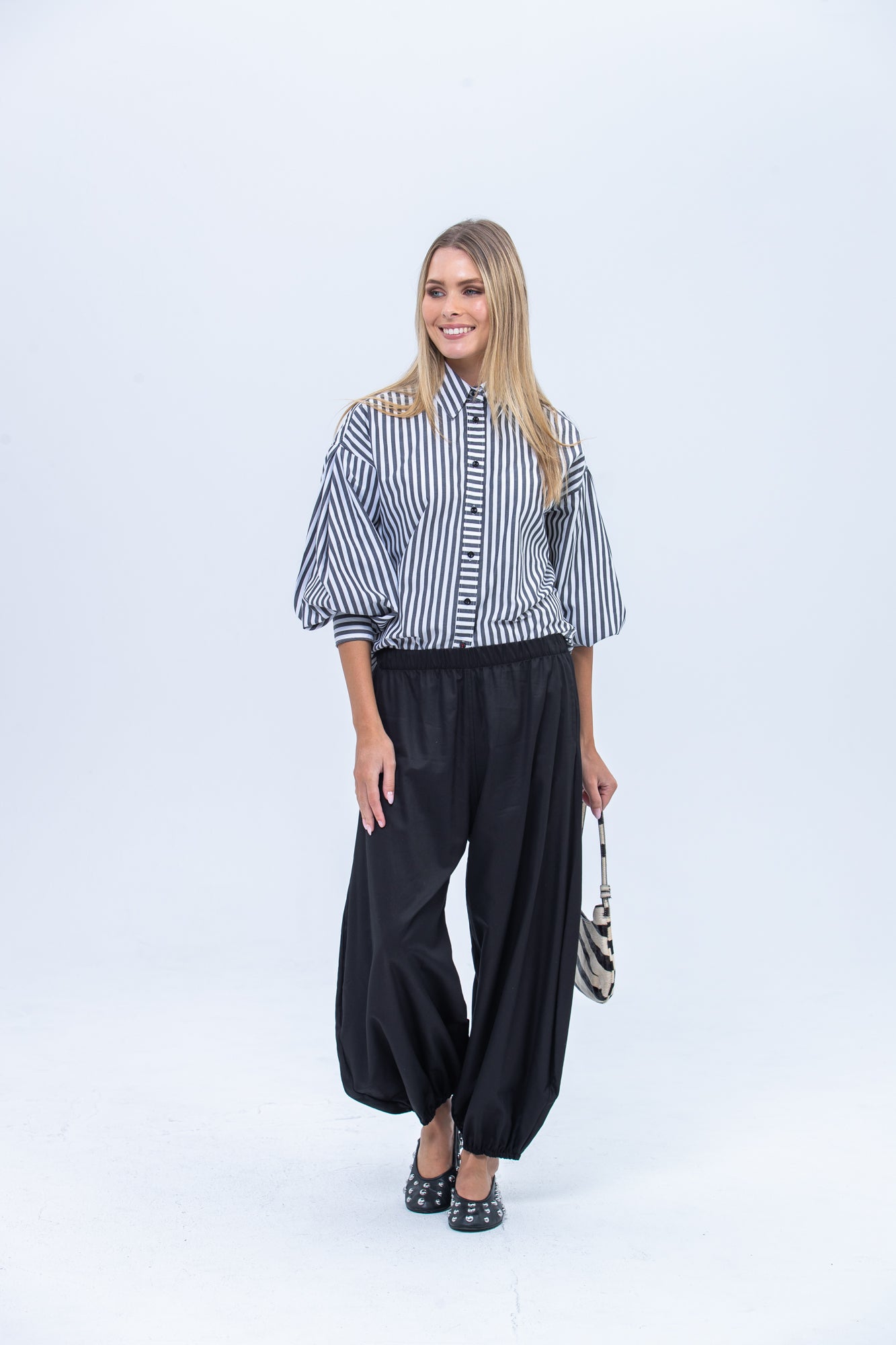 Emily Shirt - Black and White Stripe