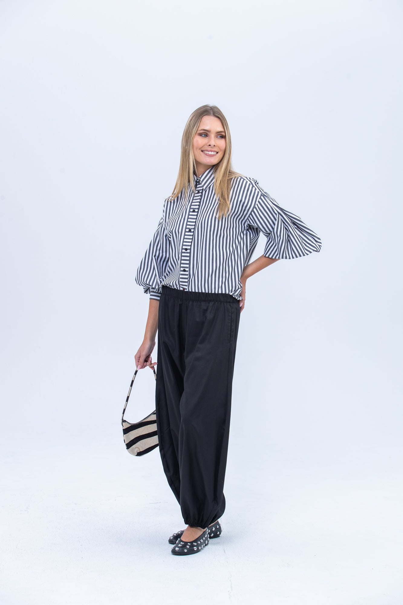Emily Shirt - Black and White Stripe