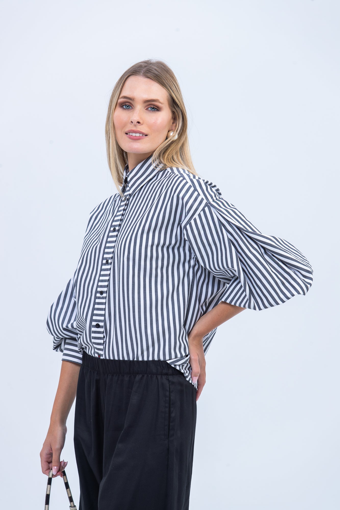 Emily Shirt - Black and White Stripe