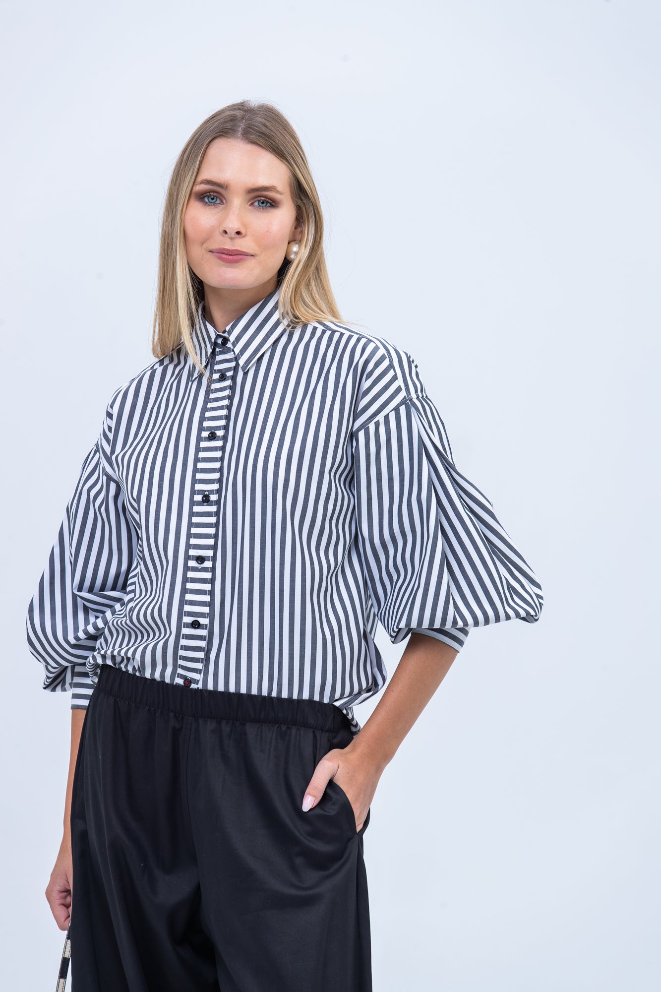 Emily Shirt - Black and White Stripe