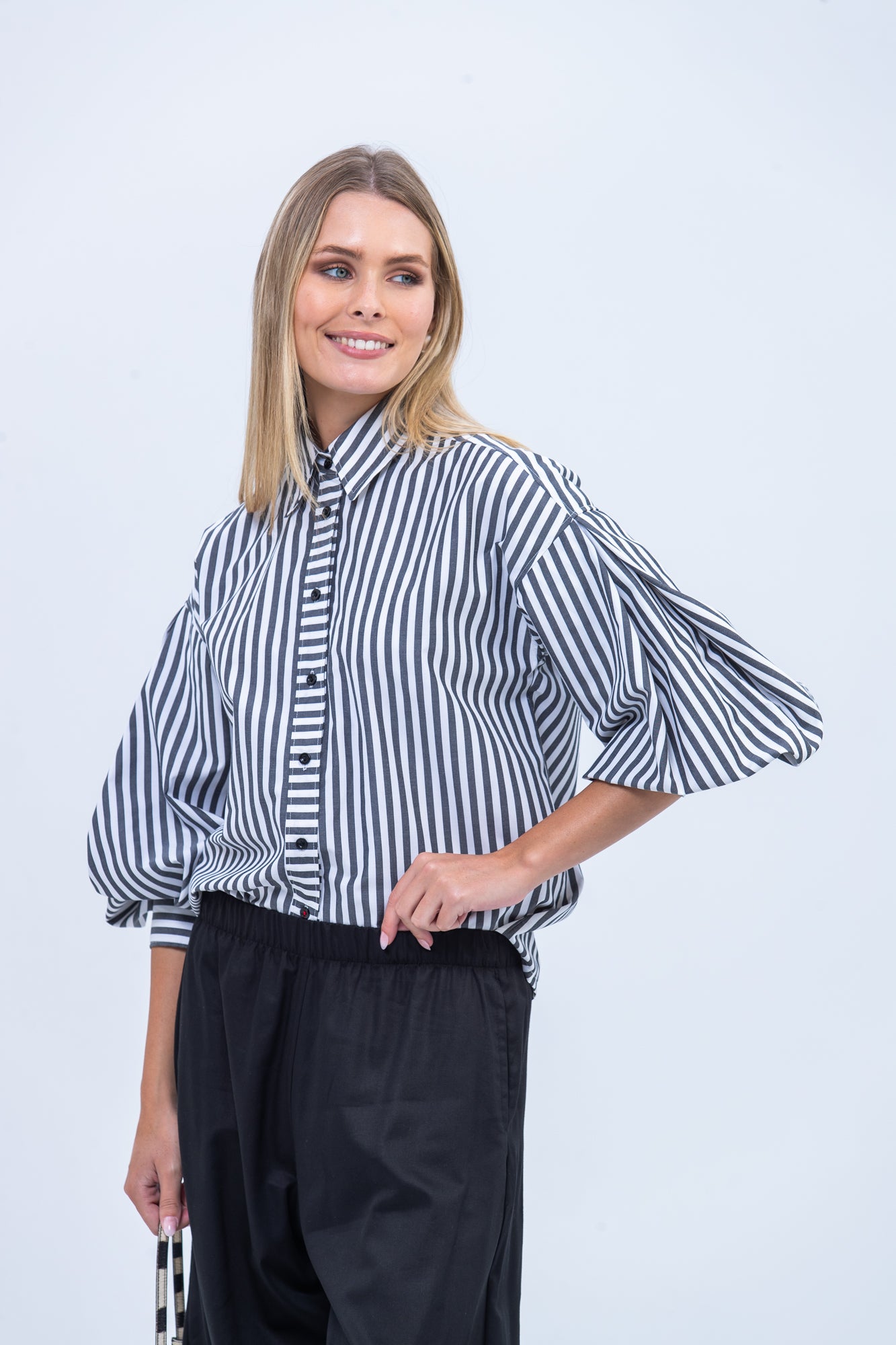 Emily Shirt - Black and White Stripe