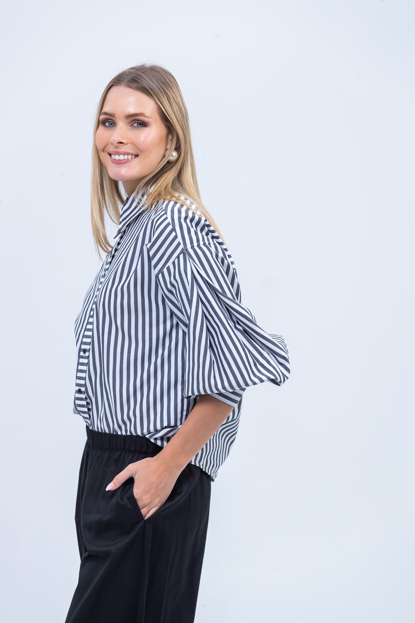 Emily Shirt - Black and White Stripe