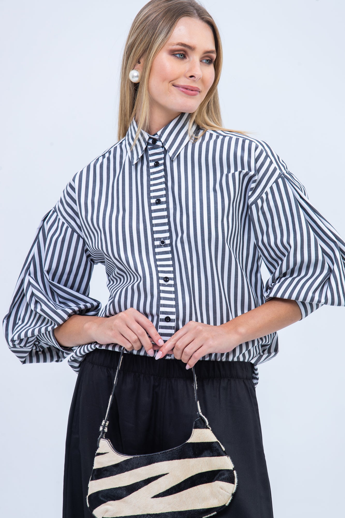 Emily Shirt - Black and White Stripe