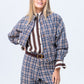 Cate Bomber Jacket - Chocolate and Blue Check