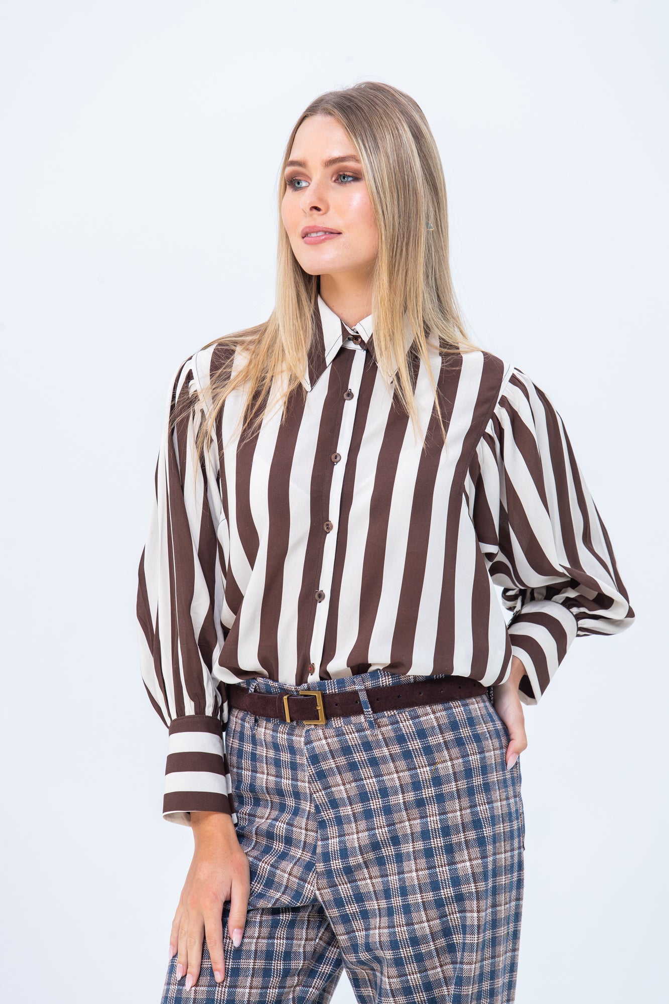 Harper Long Sleeve Shirt - Chocolate and Creme Stripe
