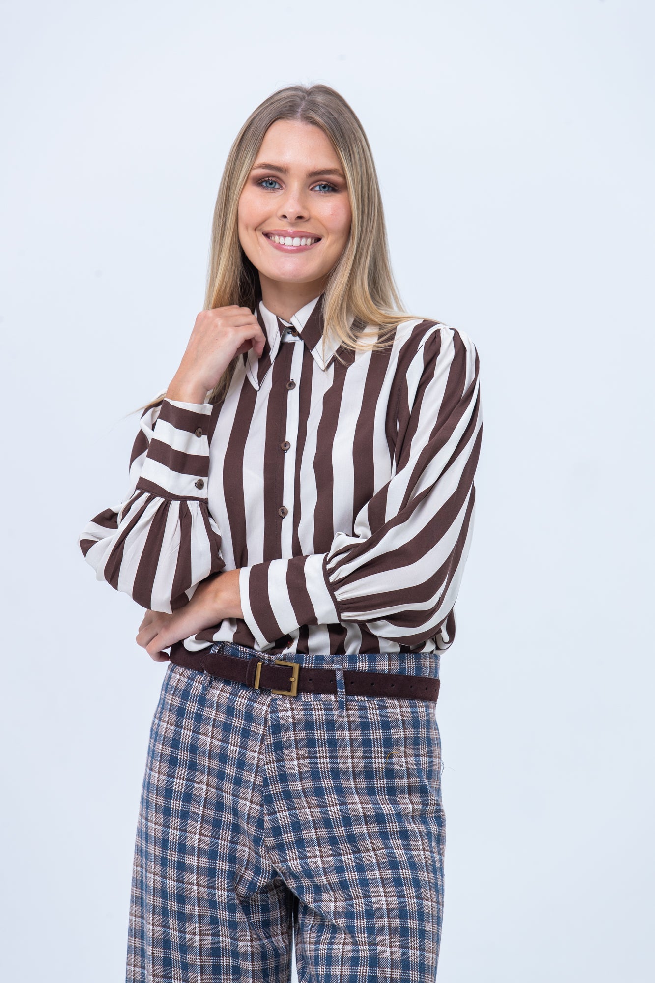 Harper Long Sleeve Shirt - Chocolate and Creme Stripe