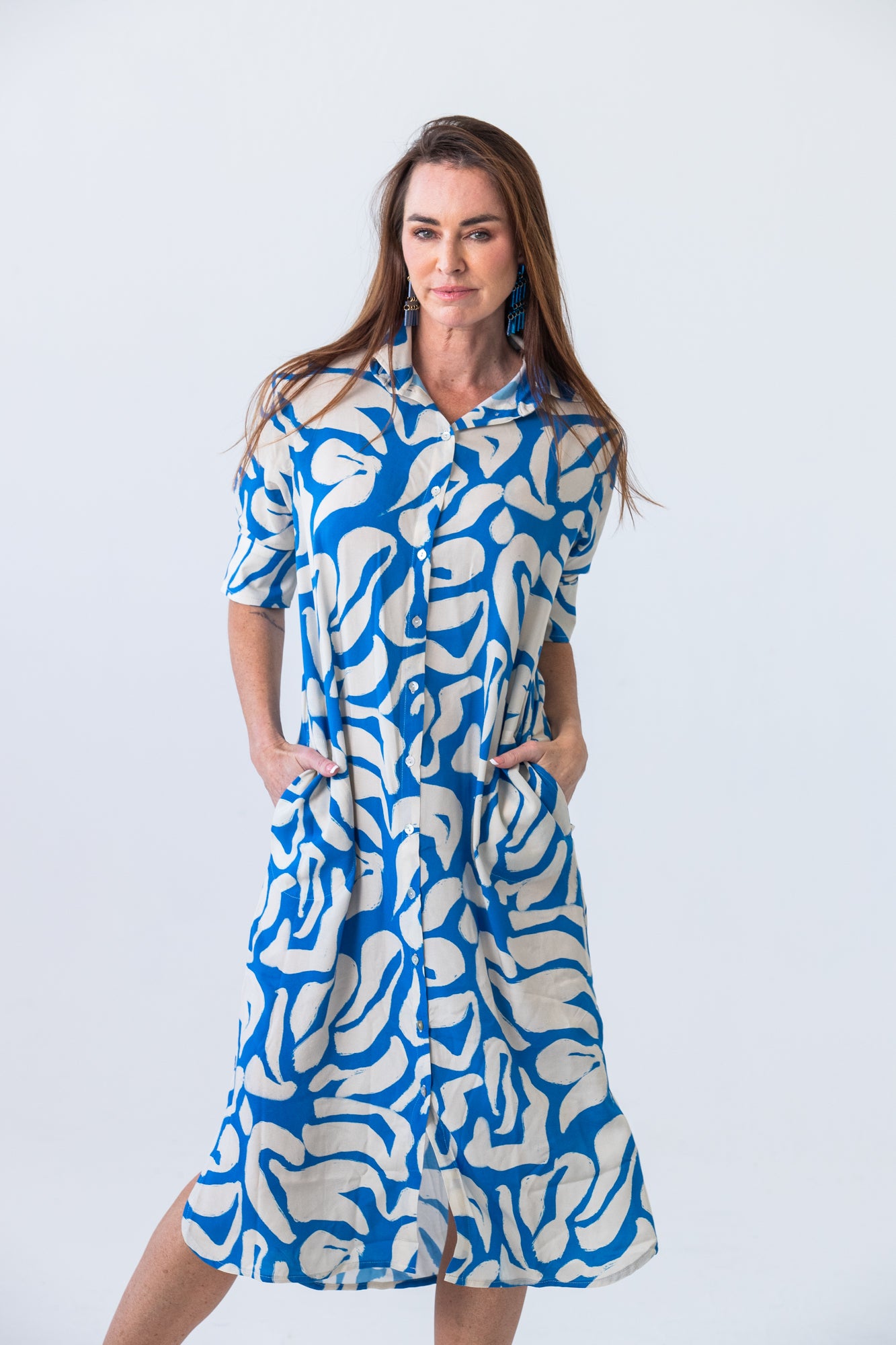 Tahiti Shirt Dress - Blue and white