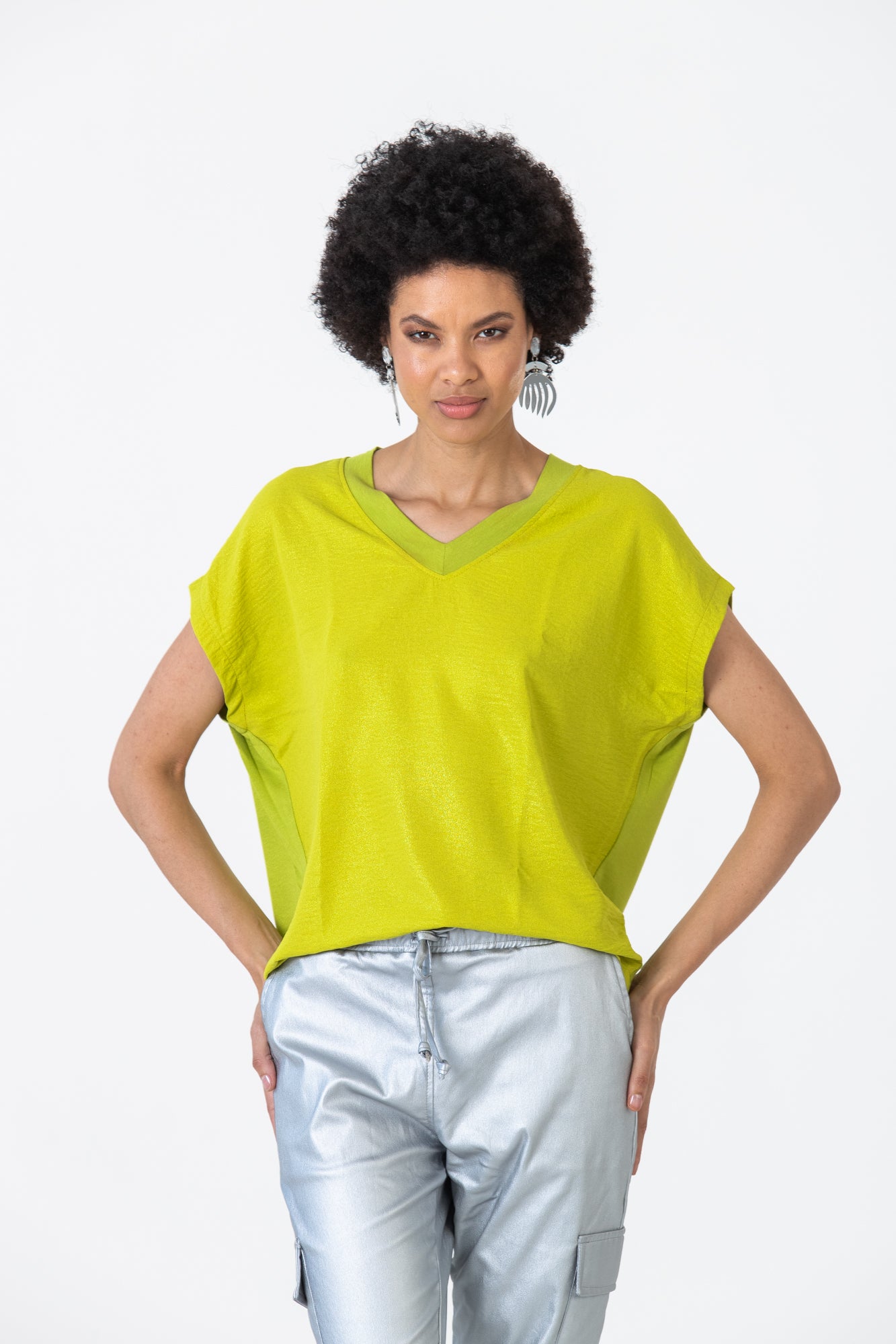 Corfu Summer V-Neck Tee - Green Shimmer