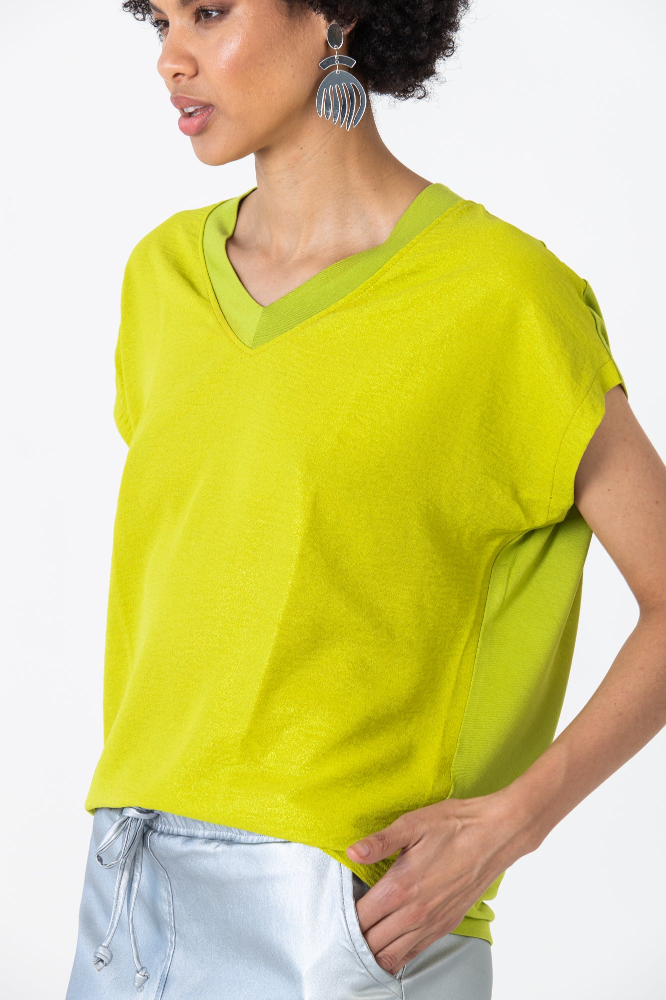 Corfu Summer V-Neck Tee - Green Shimmer