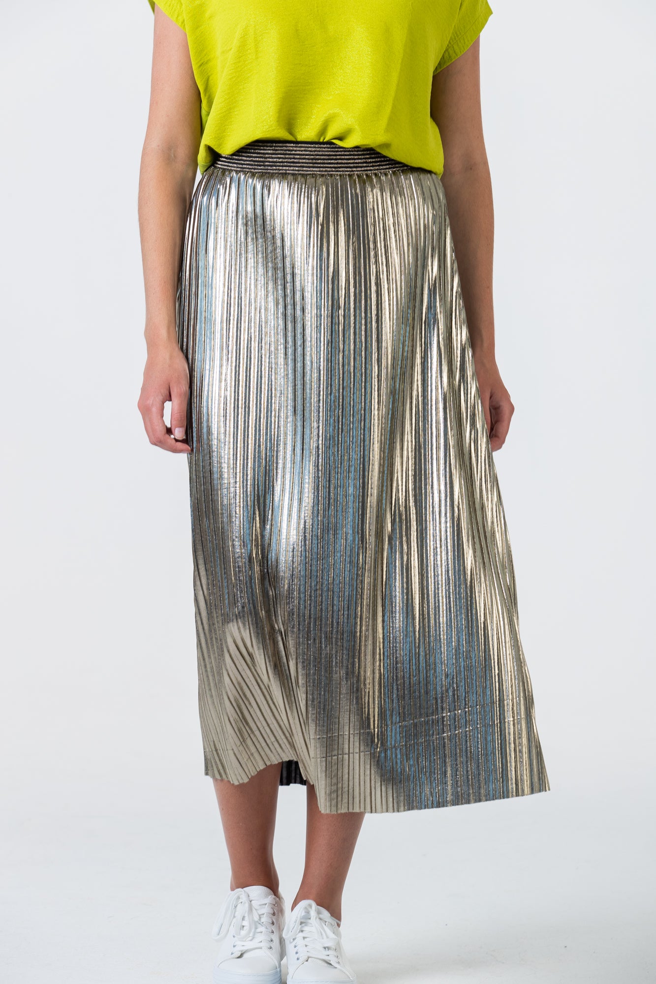 Silver pleated shop skirt yellow