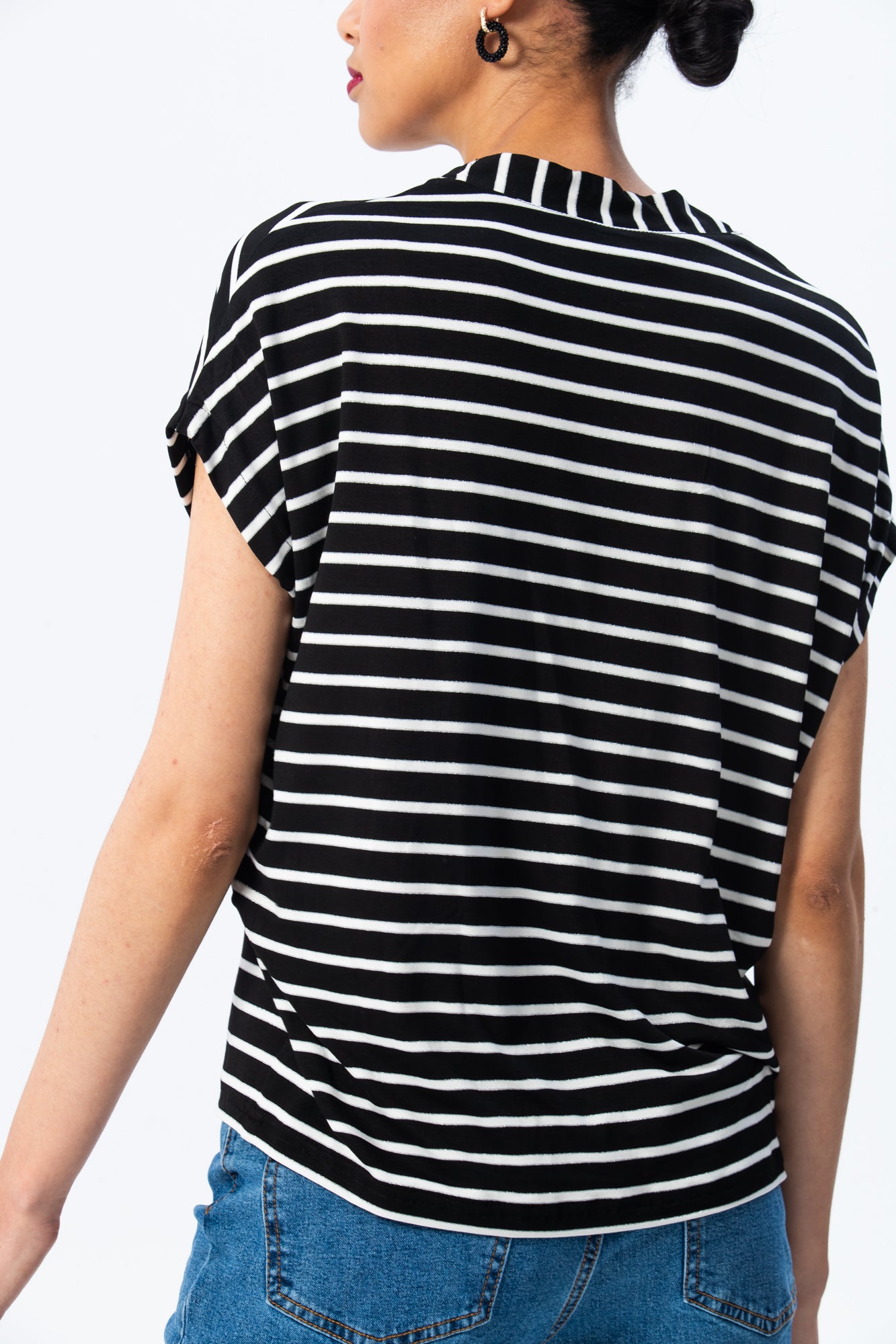 Corfu Summer V-neck Tee - Black/White/Silver