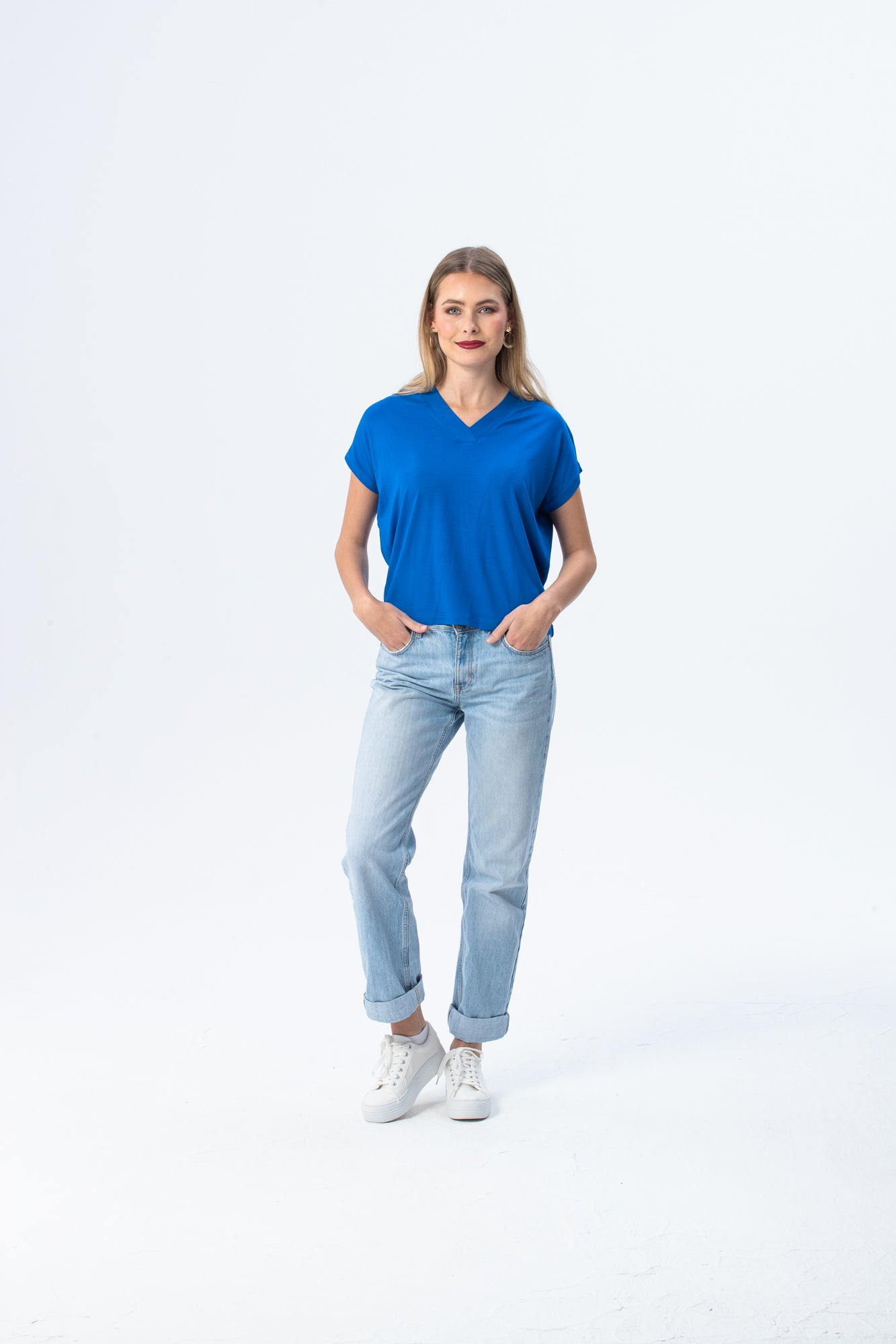 Corfu Summer V-neck Tee - Blue