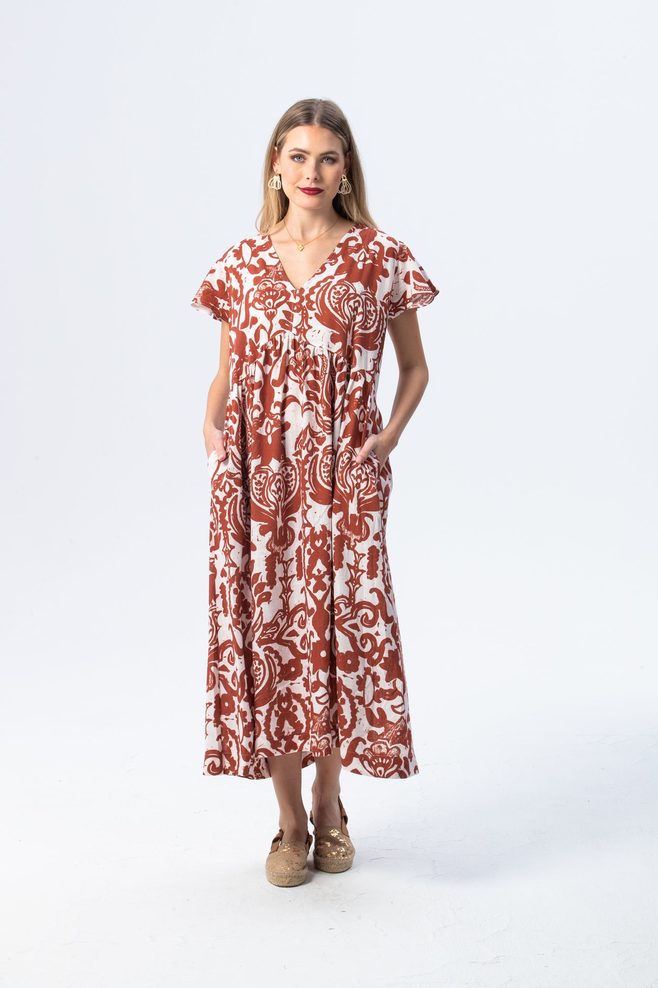 Riveria Dress - Creme & Rust