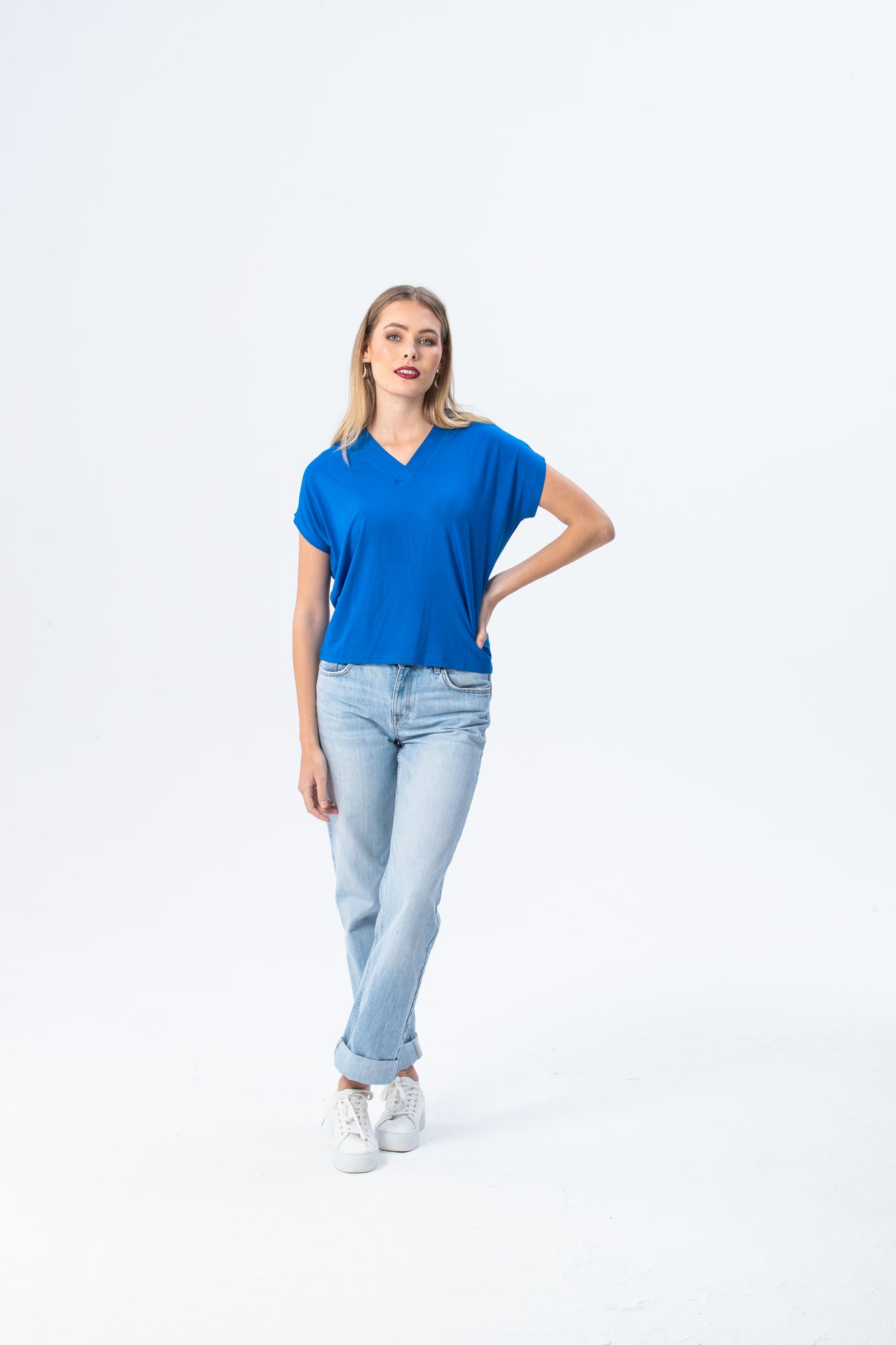 Corfu Summer V-neck Tee - Blue