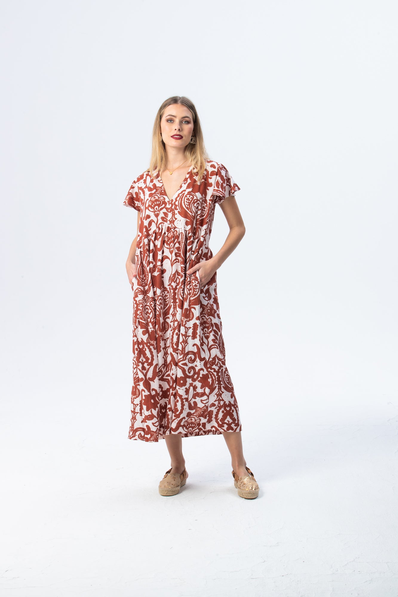 Riveria Dress - Creme & Rust