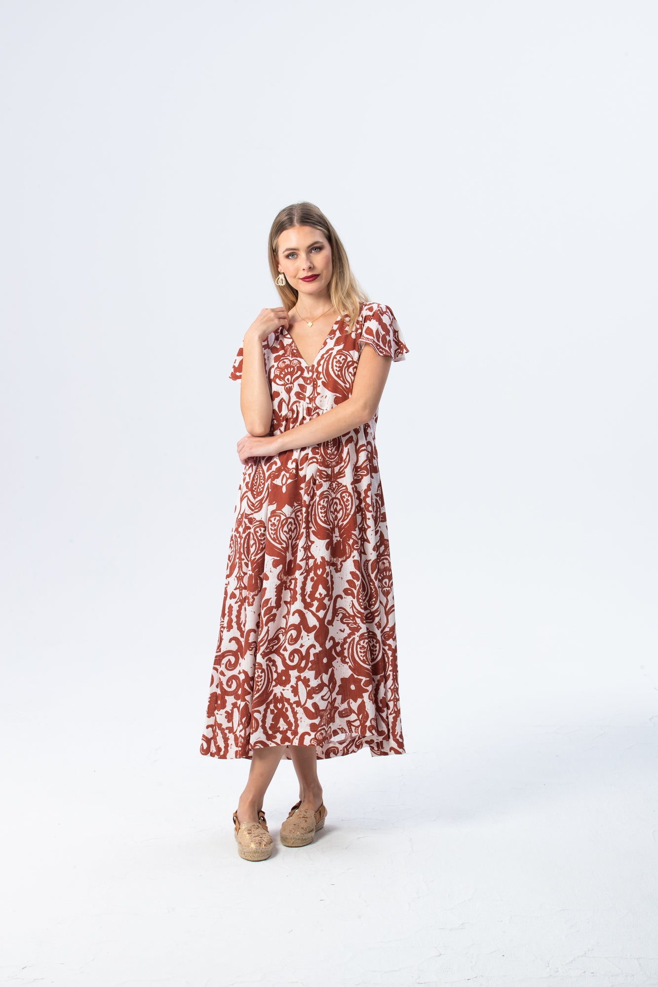 Riveria Dress - Creme & Rust