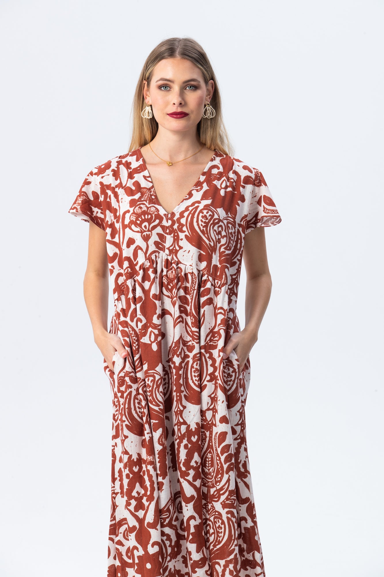 Riveria Dress - Creme & Rust