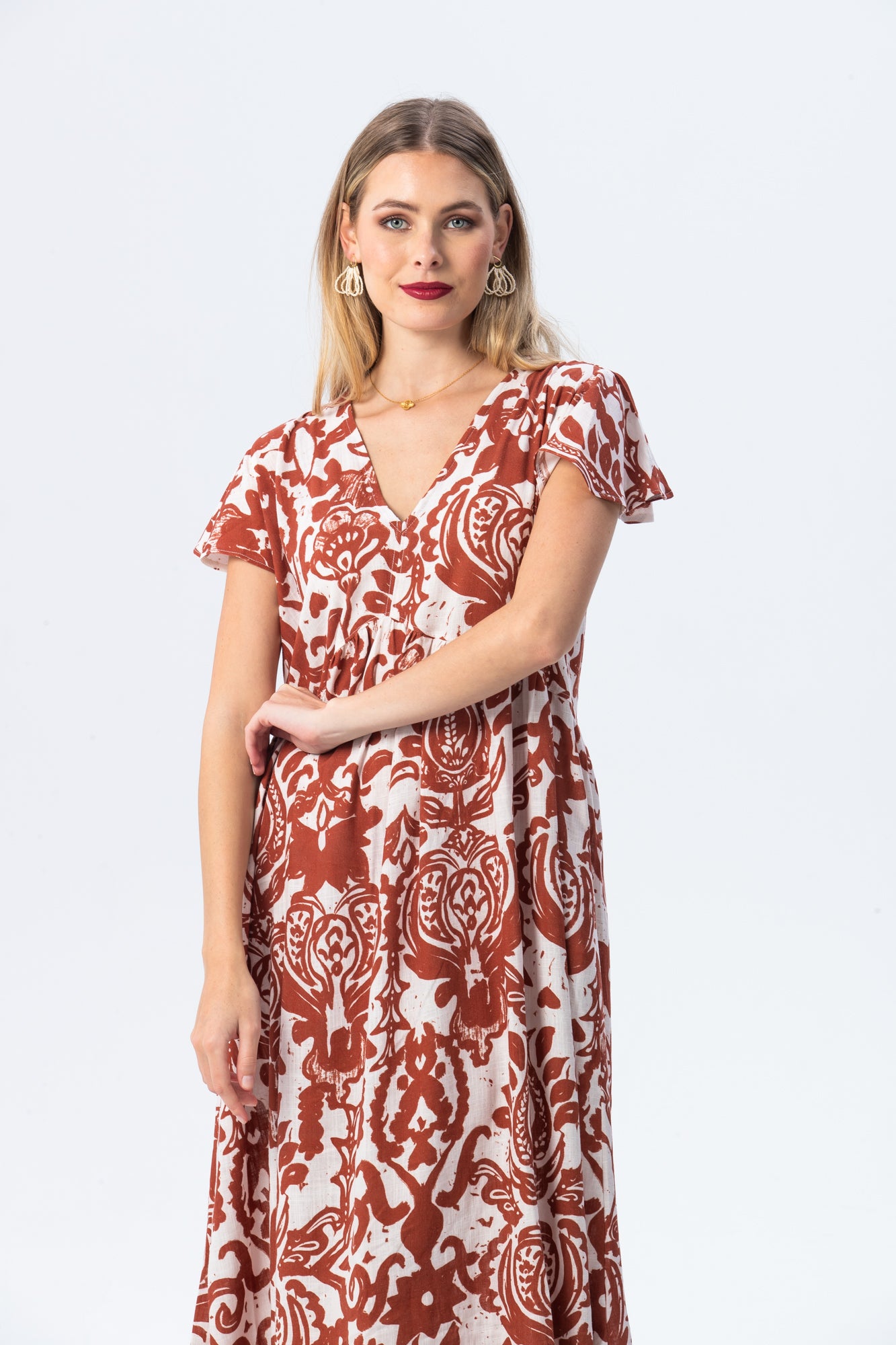 Riveria Dress - Creme & Rust