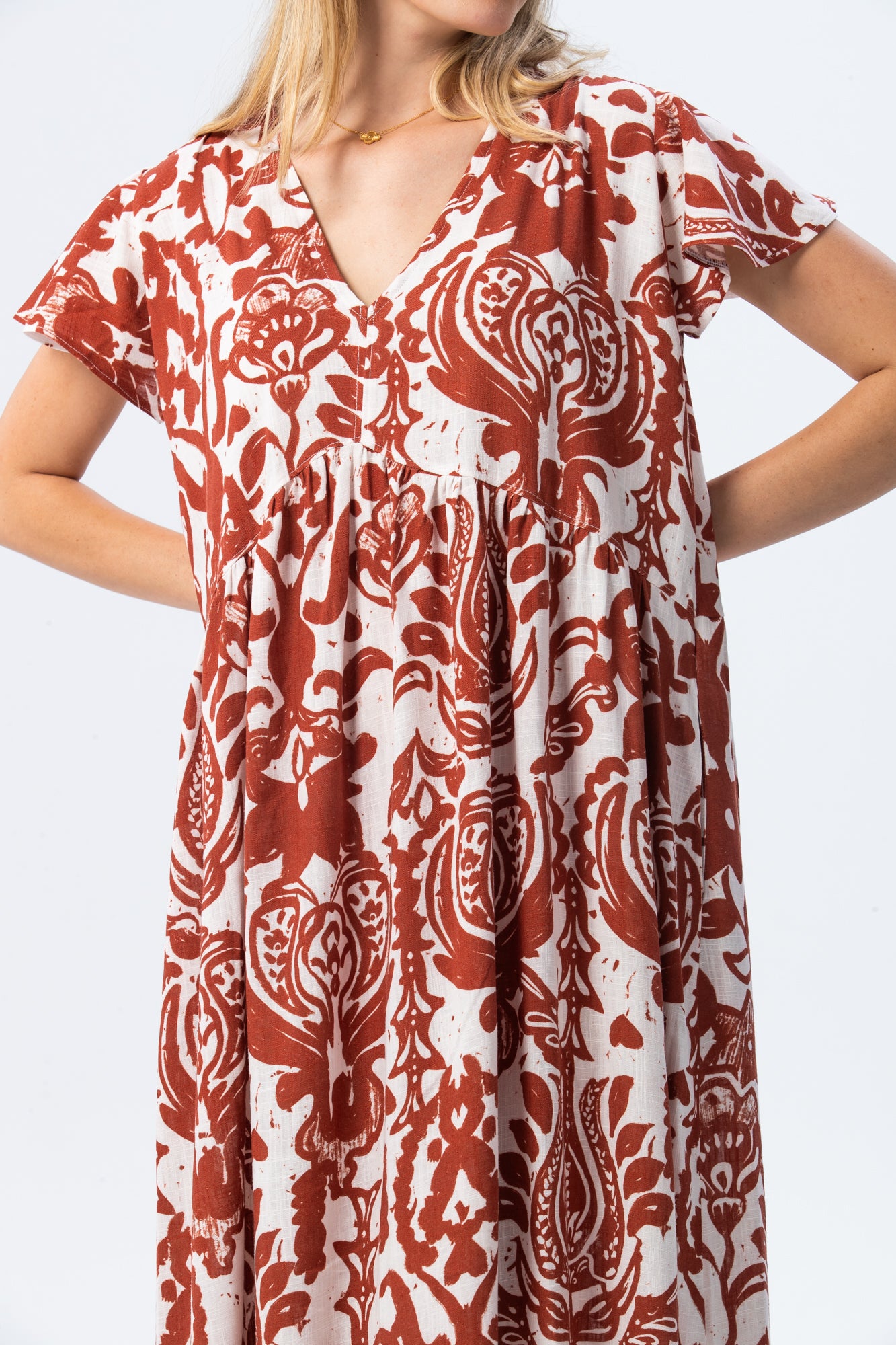 Riveria Dress - Creme & Rust