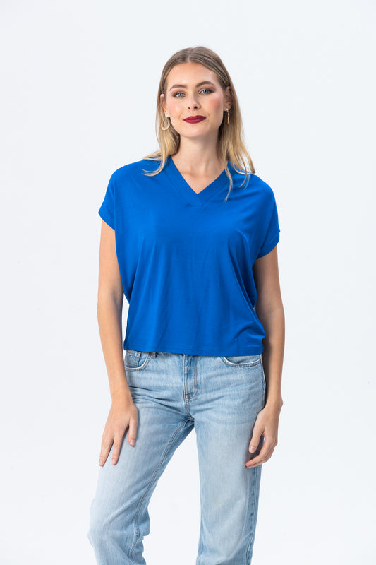 Corfu Summer V-neck Tee - Blue