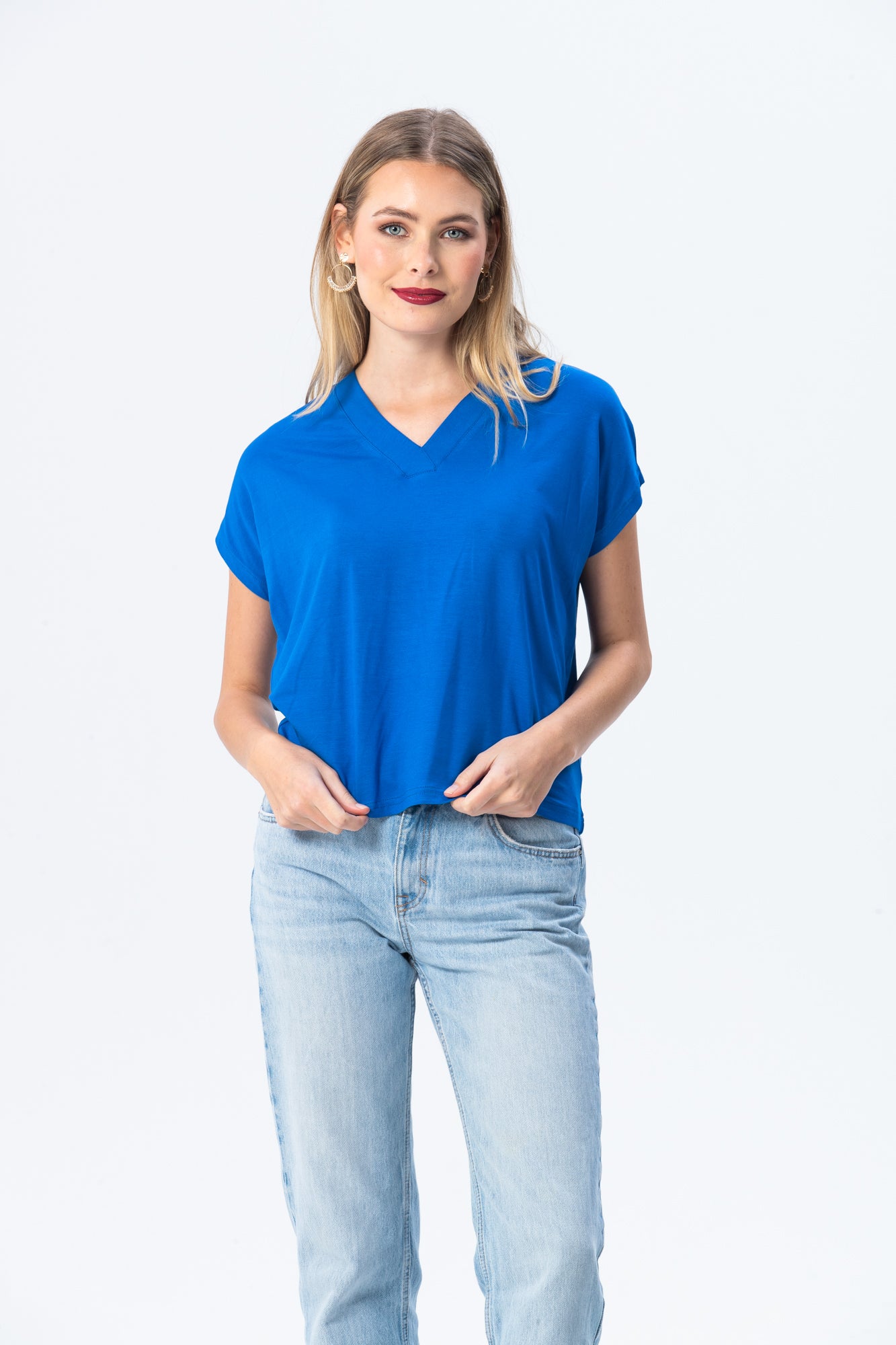 Corfu Summer V-neck Tee - Blue