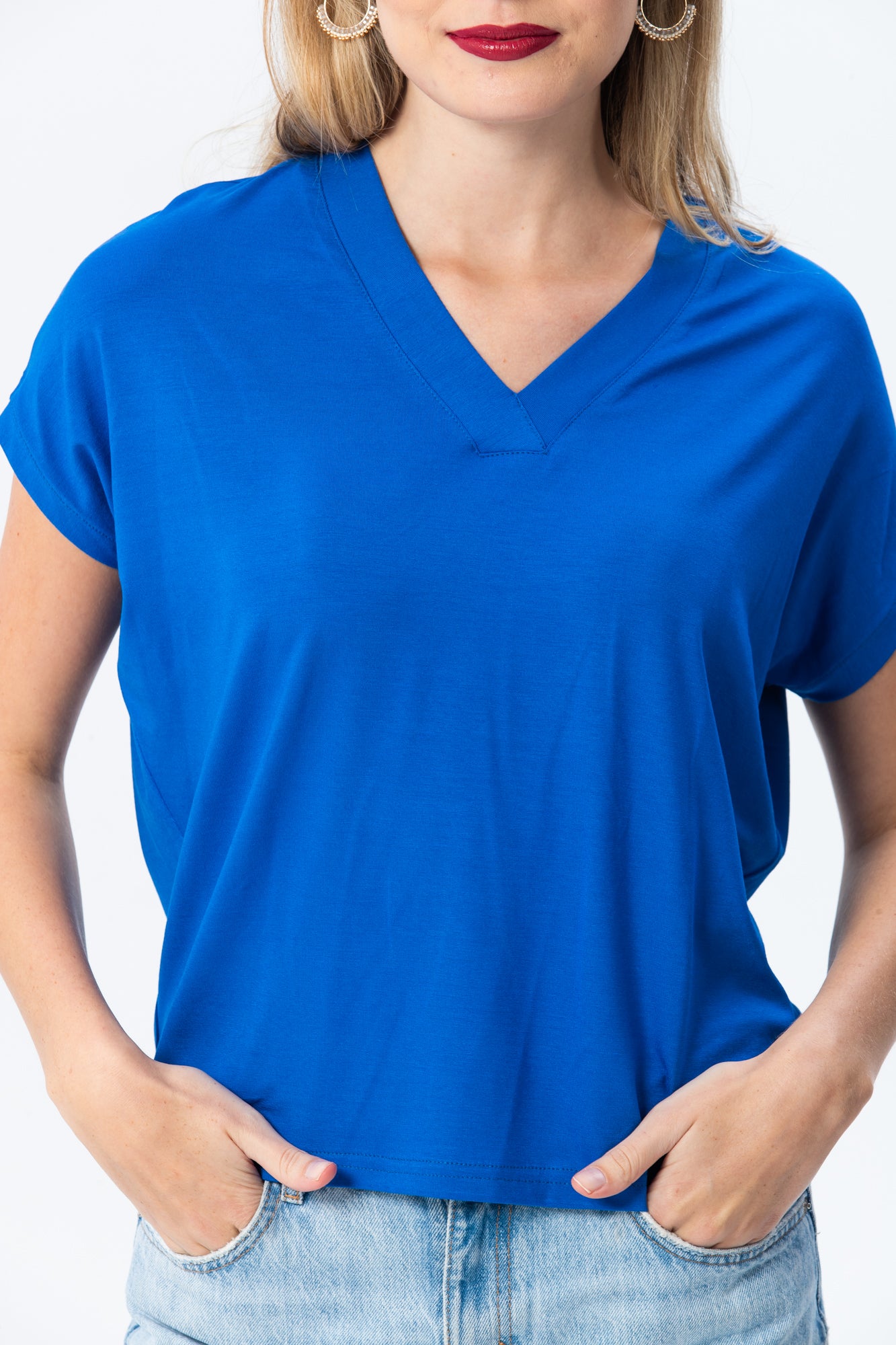 Corfu Summer V-neck Tee - Blue