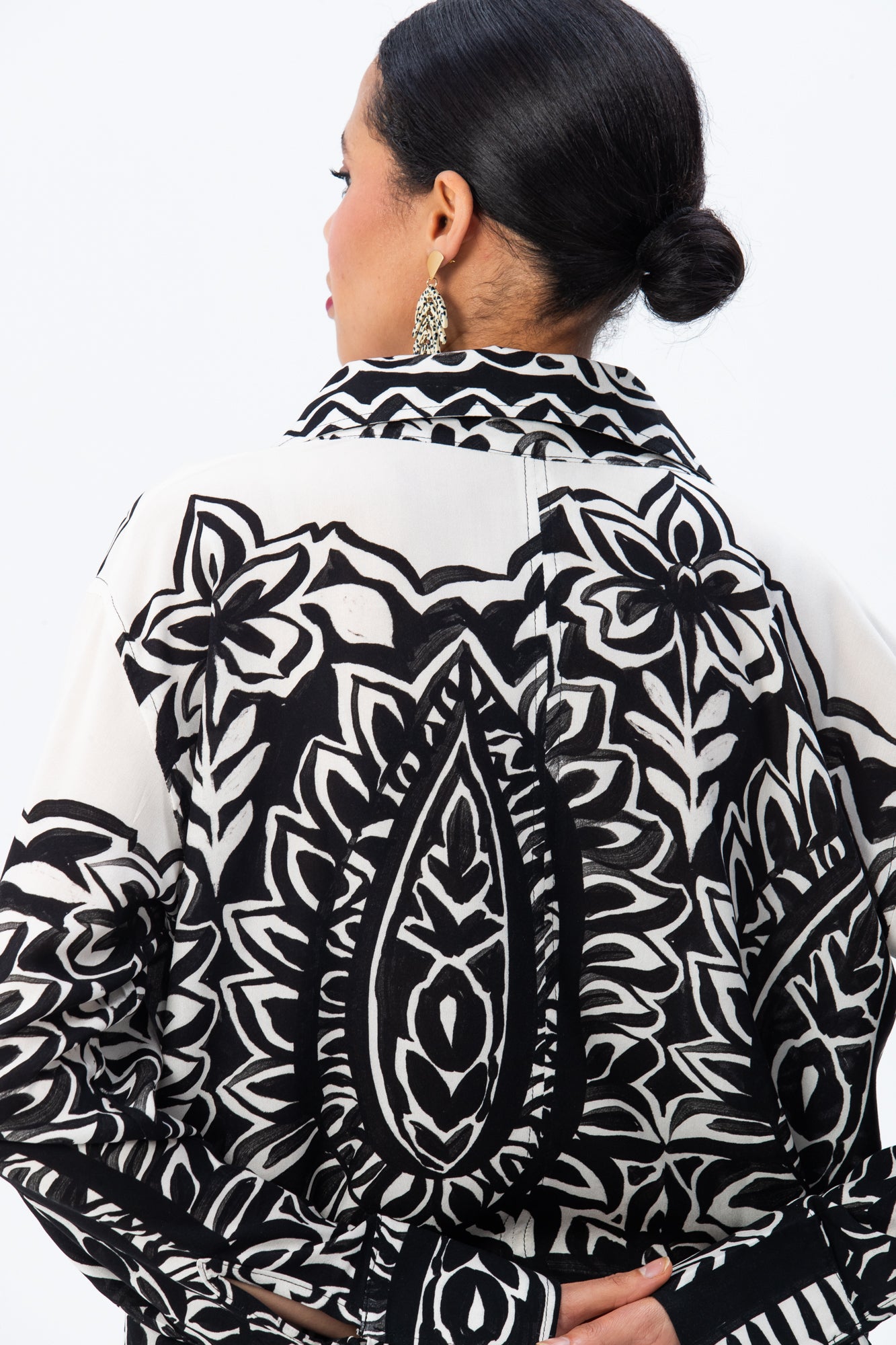 St. Tropez Kaftan shirt - Black and White Block Print