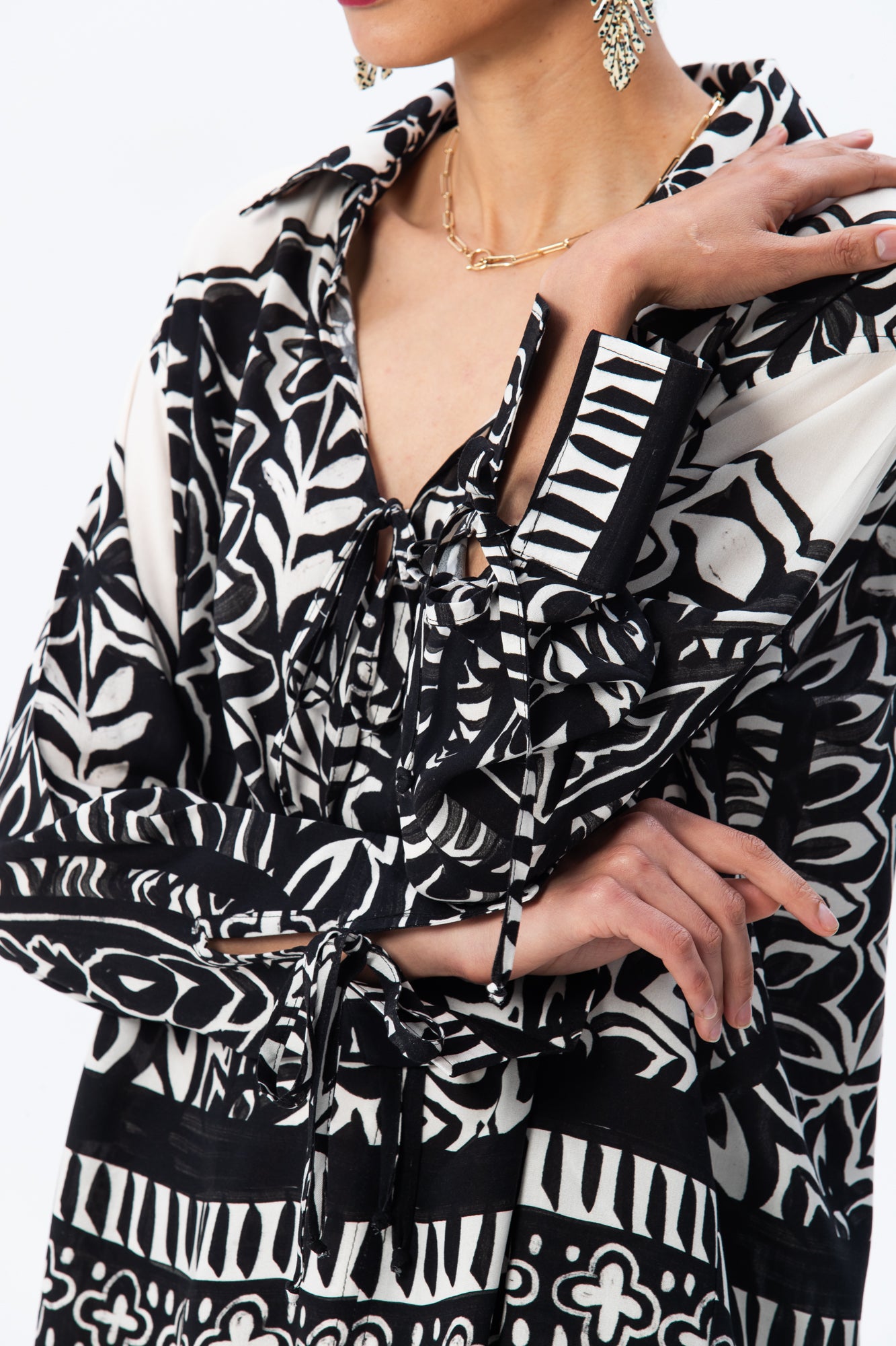 St. Tropez Kaftan shirt - Black and White Block Print