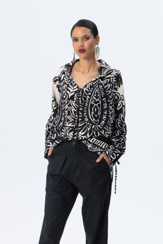 St. Tropez Kaftan shirt - Black and White Block Print