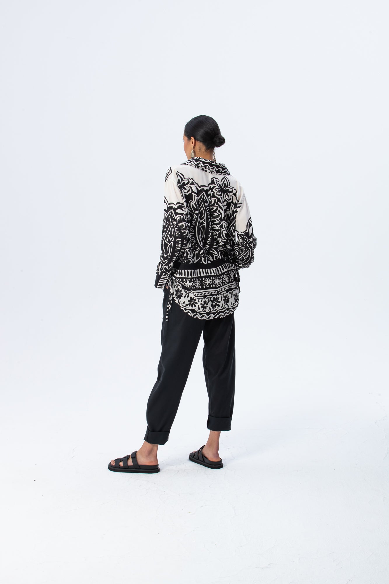 St. Tropez Kaftan shirt - Black and White Block Print