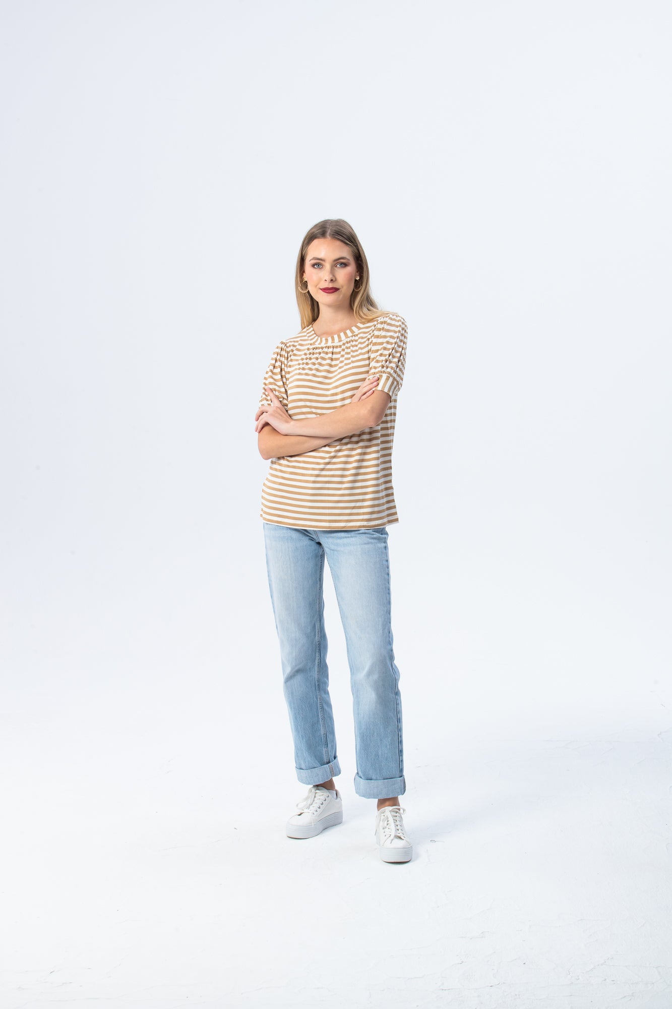 Aspen Summer T-shirt - Creme & White Stripe