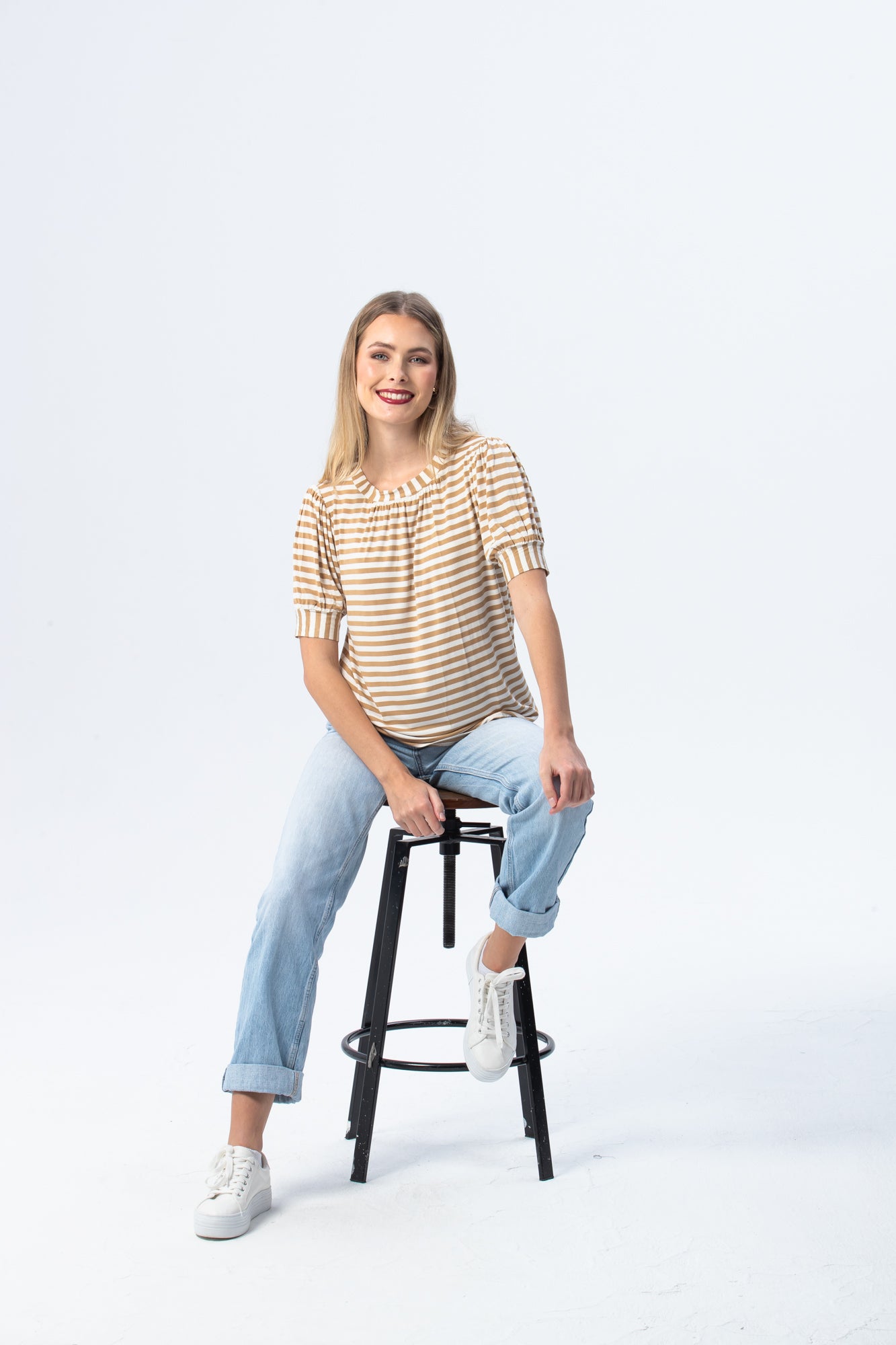 Aspen Summer T-shirt - Creme & White Stripe