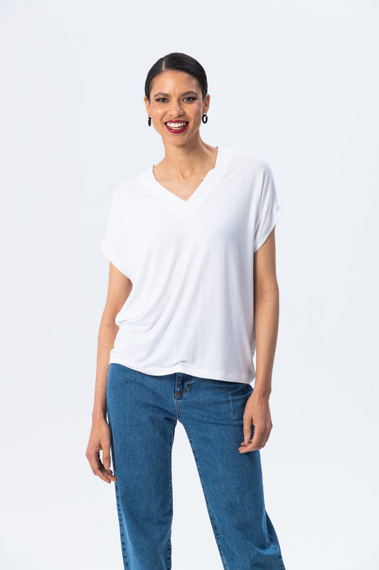 Corfu Summer V-neck Tee - White