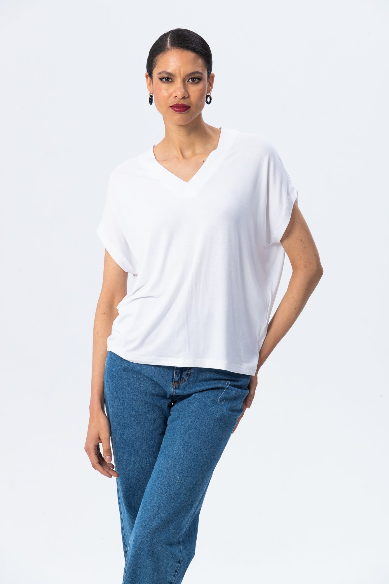 Corfu Summer V-neck Tee - White