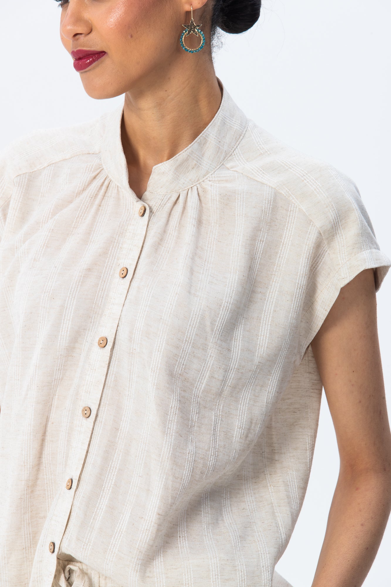 Cassis Stripe Shirt - Stone and White