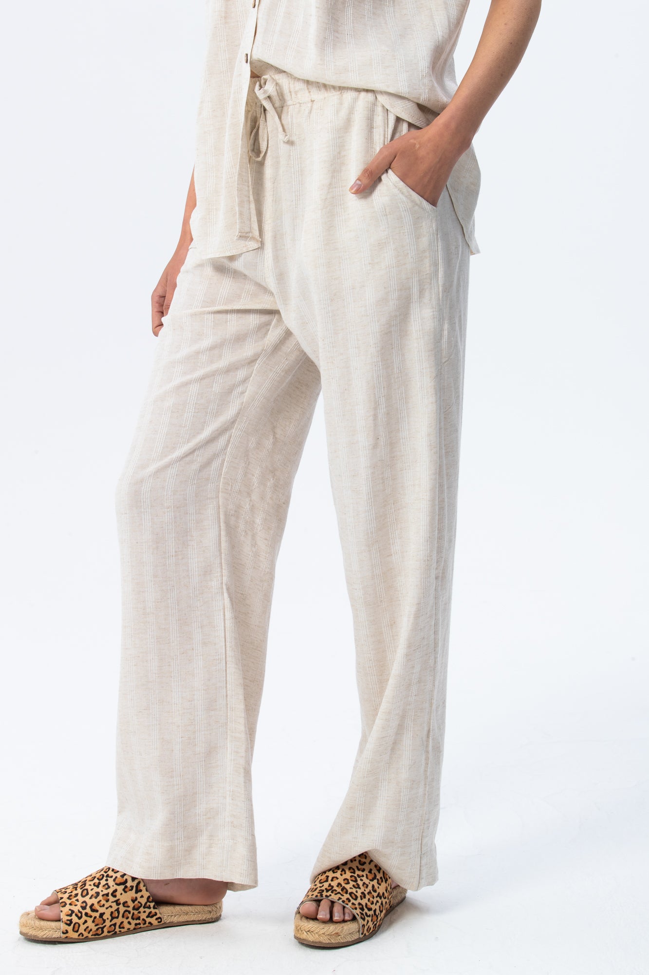 Sydney Wide Leg Pants - Stone Stripe