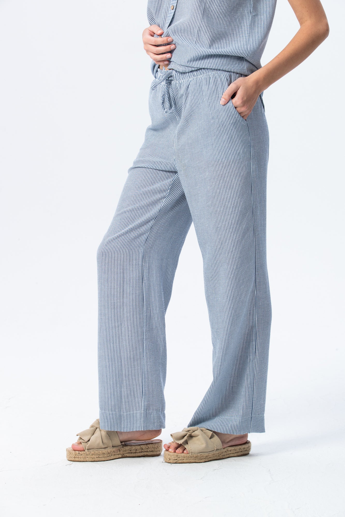 Sydney Wide Leg Pants - Blue & White Stripe